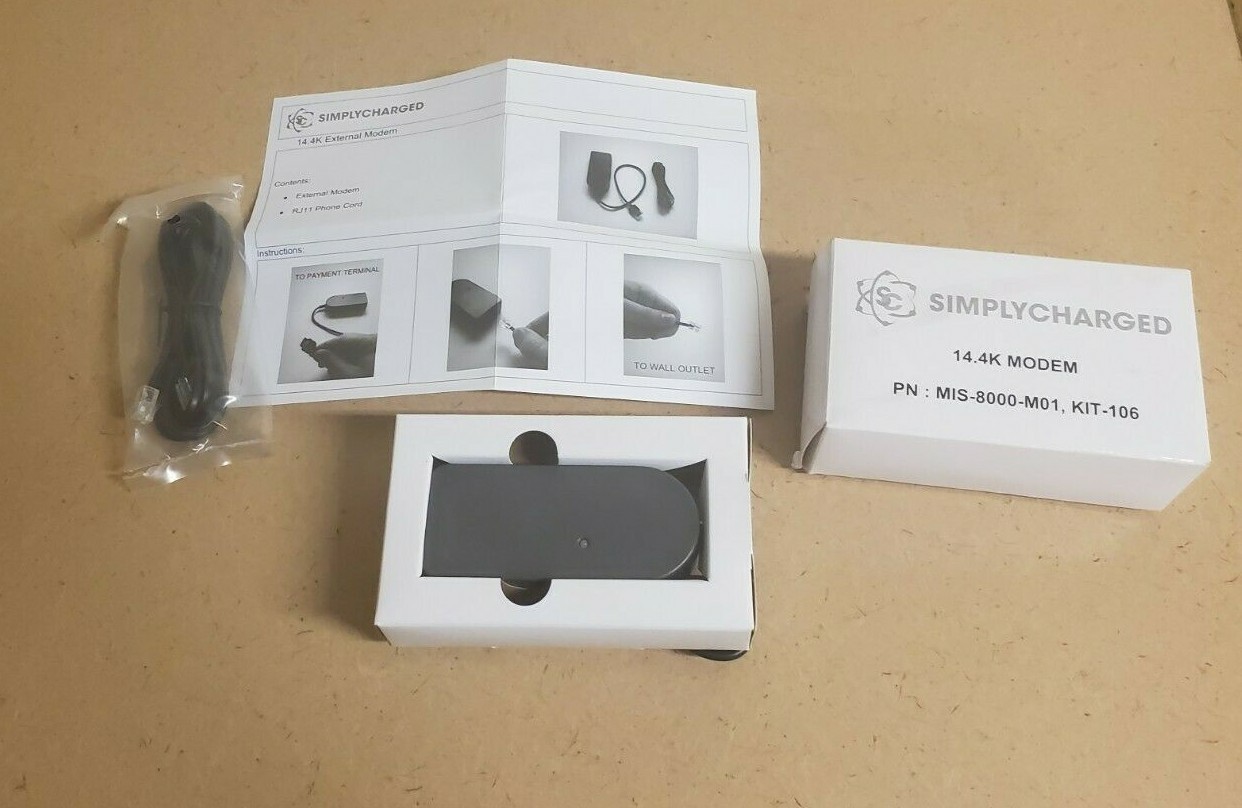 SimplyCharged 14.4K External Modem PN: MIS-8000-M01; KIT-106 RJ11 Phone Cord