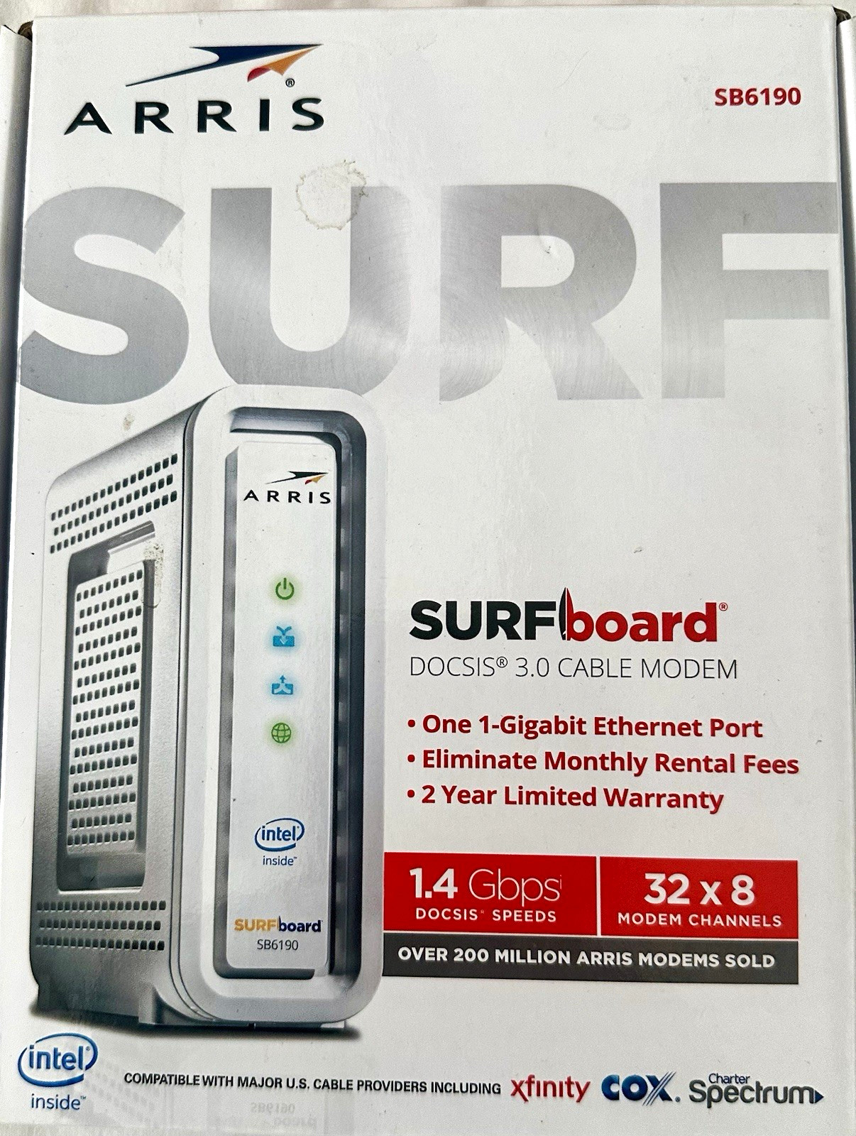 ARRIS SURFboard SB6190 DOCSIS 3.0 32×8 Cable Modem 1.4Gbps 1-Port GbE White