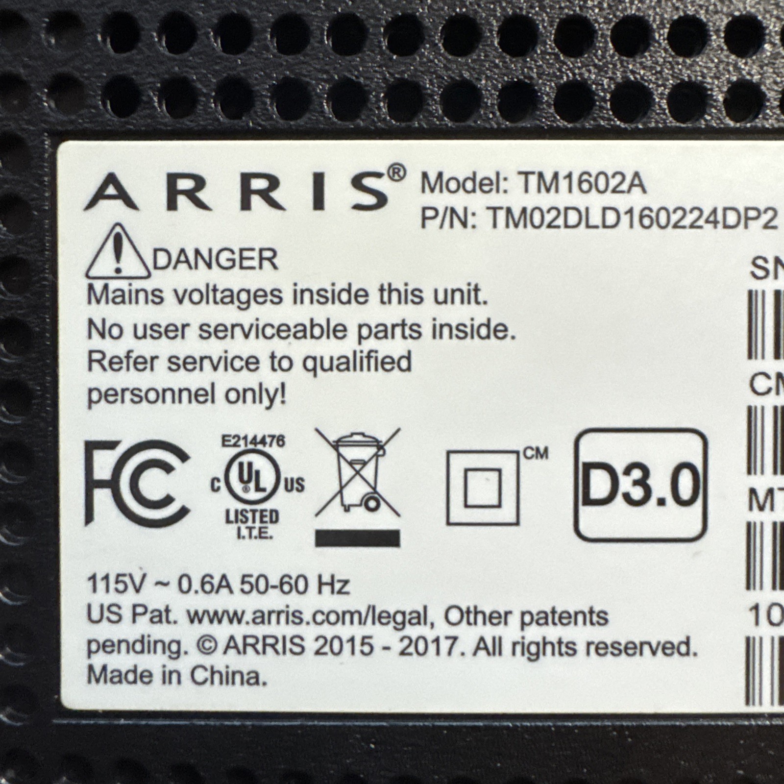 ARRIS TM1602A DOCSIS 3.0 Cable Modem – Used