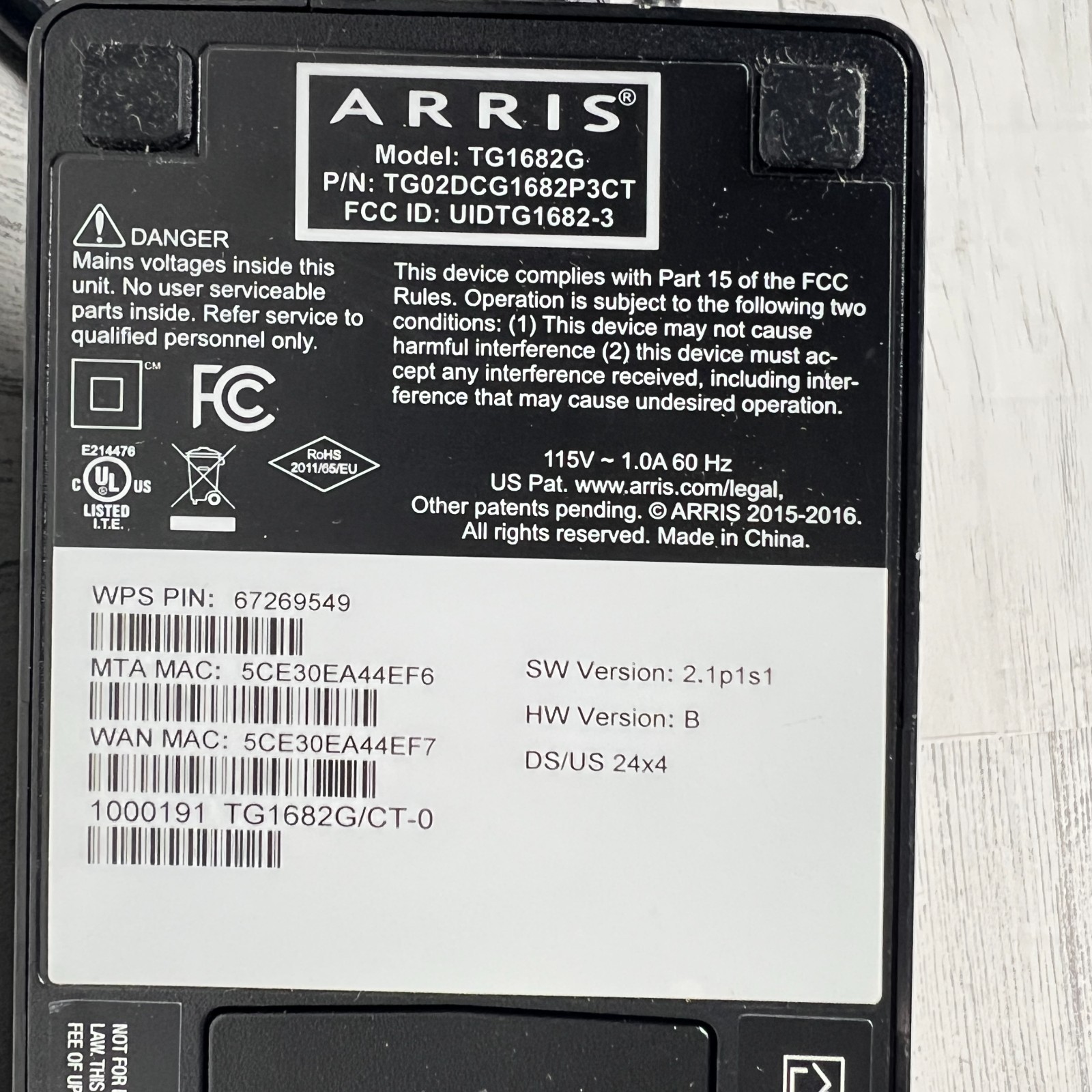 Xfinity Prepaid Internet Starter Kit ARRIS TG1682G DUEL BAND WI-FI Modem