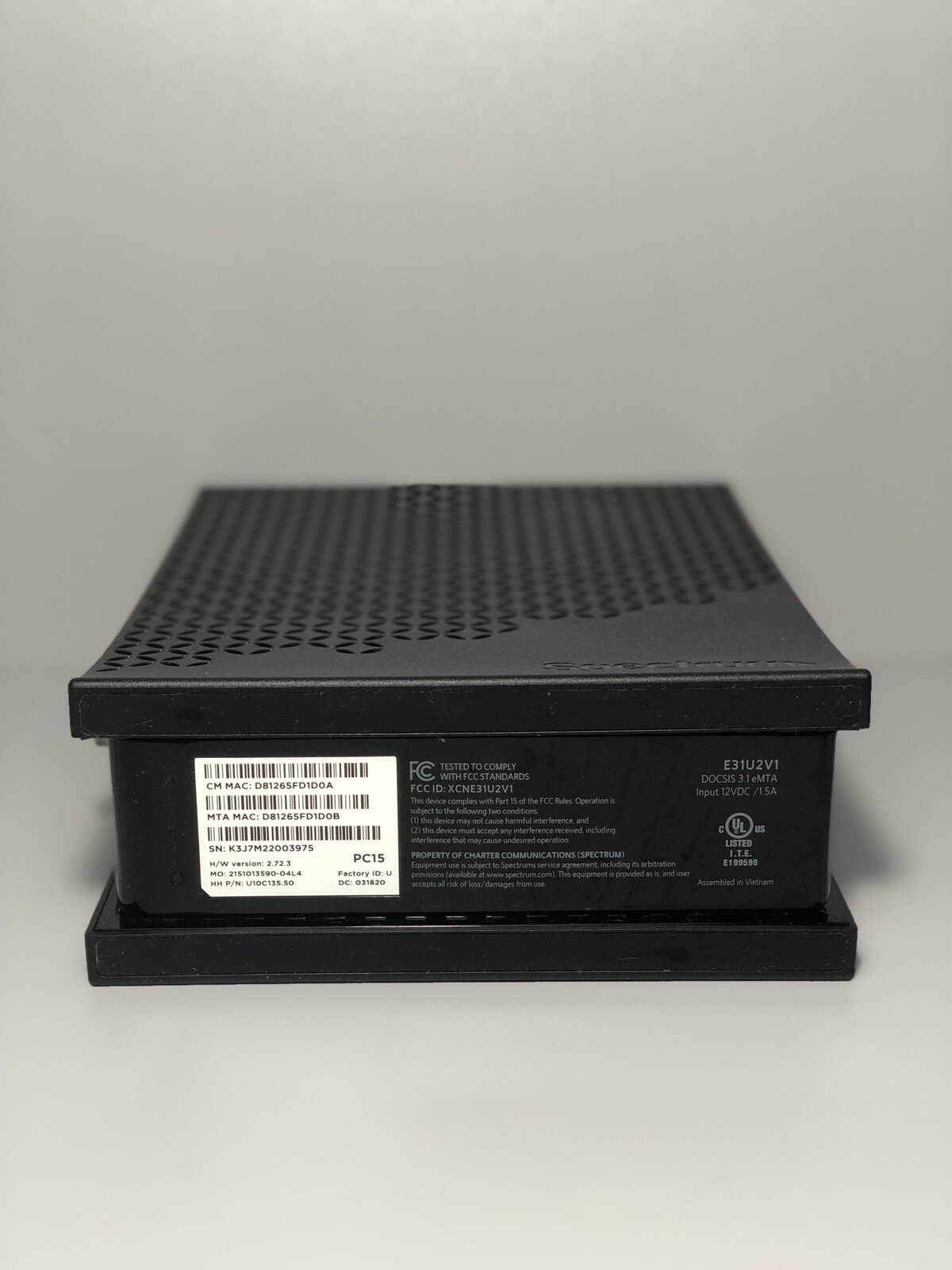 Spectrum Cable Modem DOCSIS 3.1 eMTA Model E31U2V1.