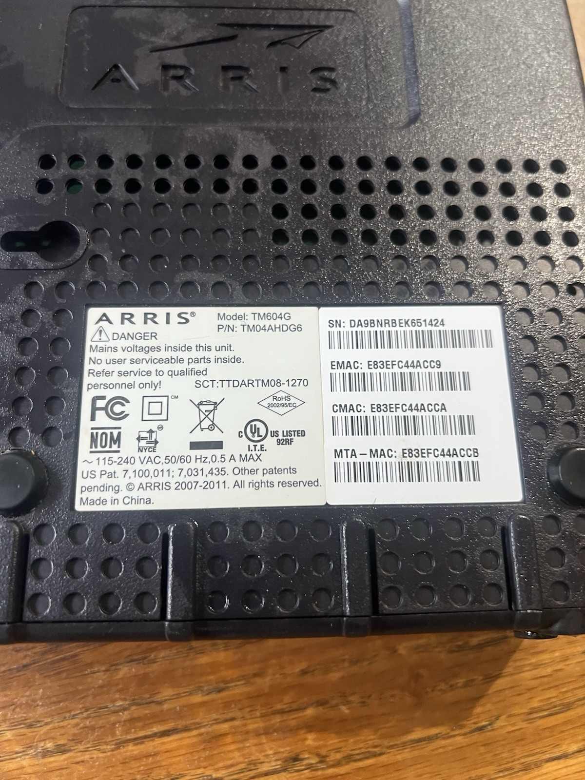 Arris TM604G/CT Touchstone Telephone Modem With Power Cord