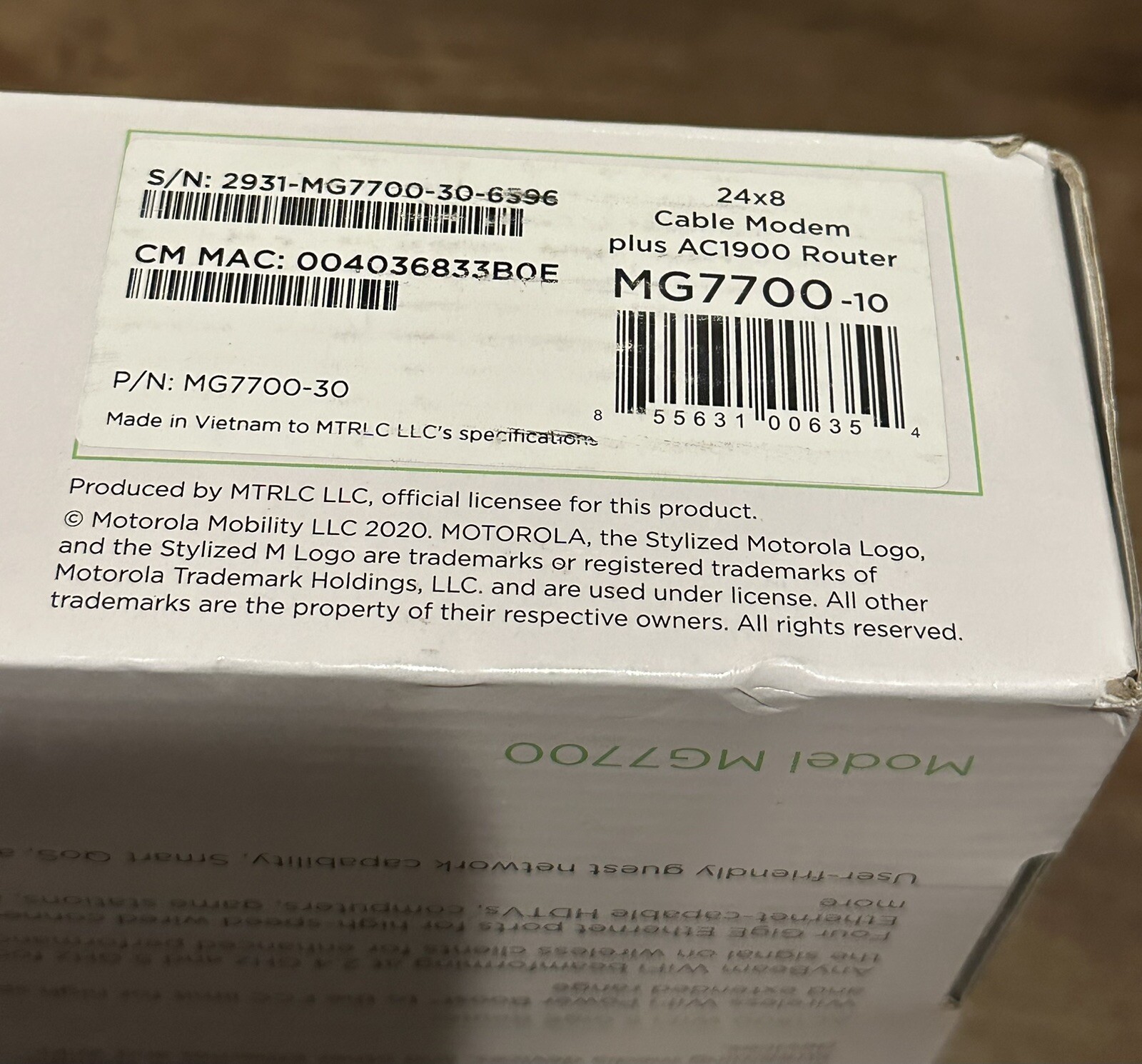 Motorola MG7550 16×4 High Speed ​​Cable Modem Plus AC1900 WiFi Router