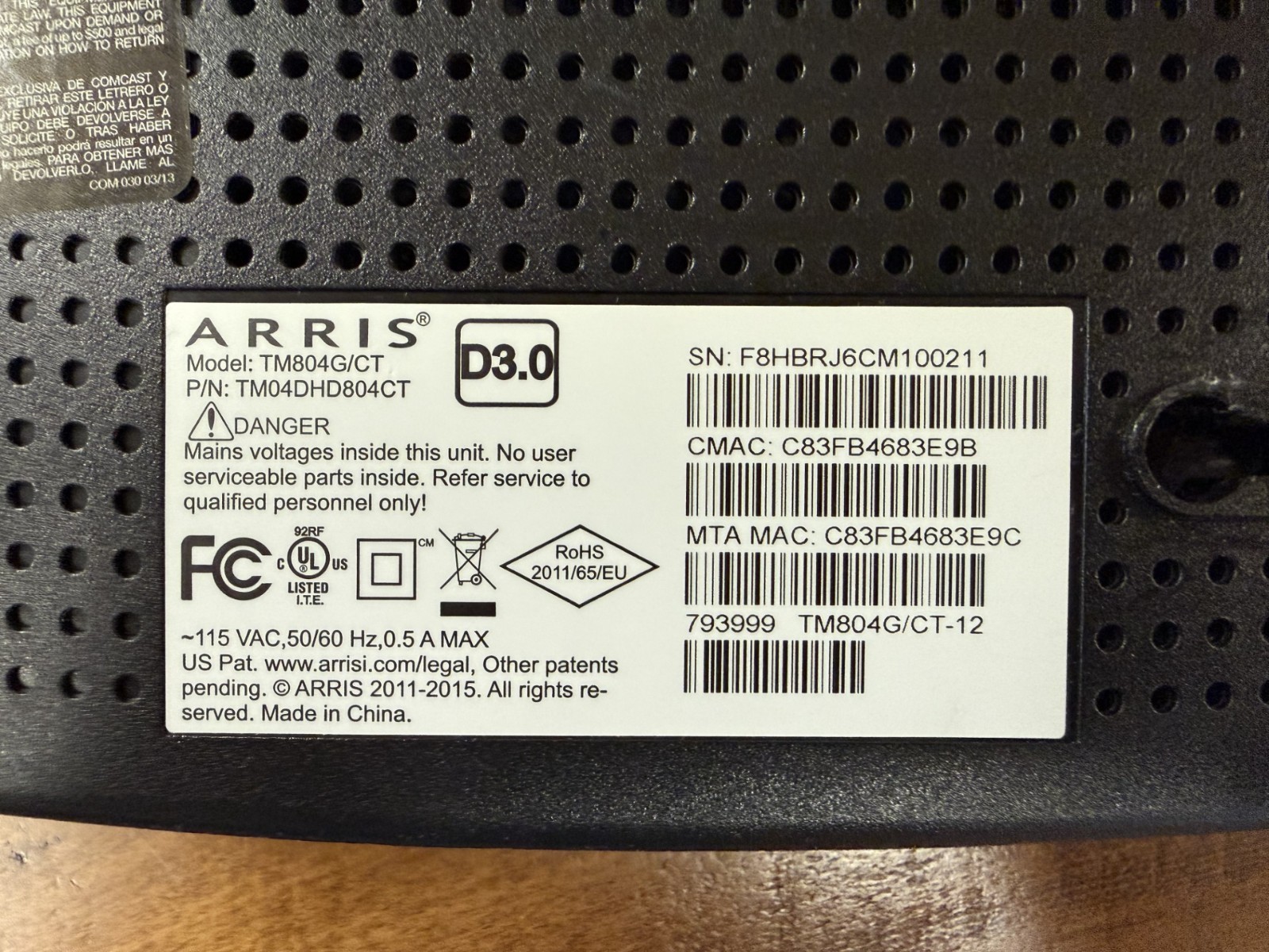 ARRIS TM804/CT – WITH POWER CORD