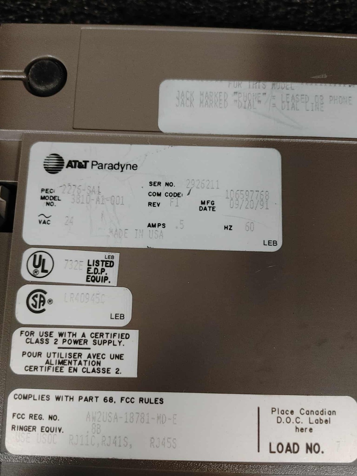 Paradyne Comsphere 3810 Plus External Modem AT&T