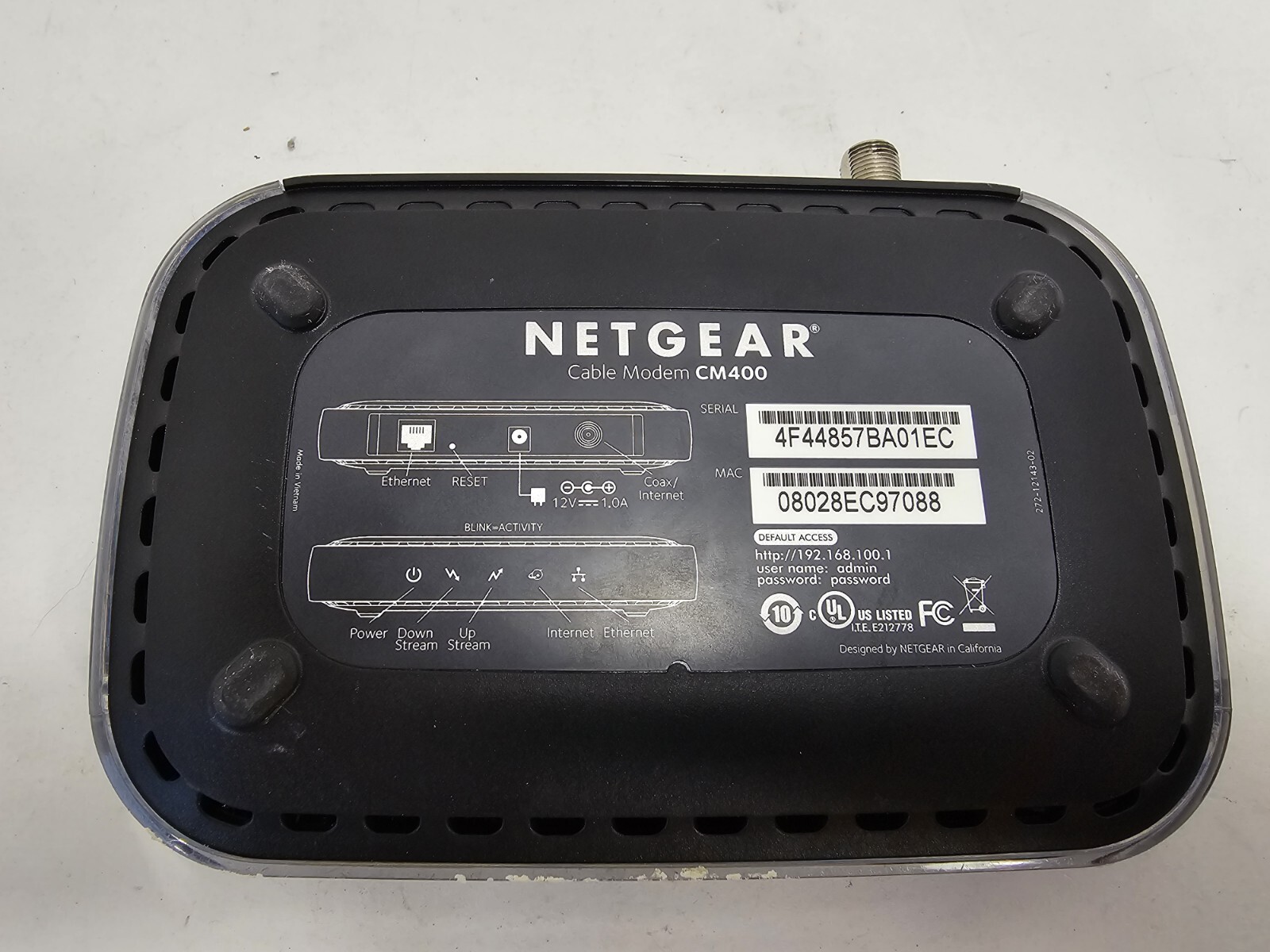 Netgear CM400 High Speed Cable Modem DOCSIS 3.0