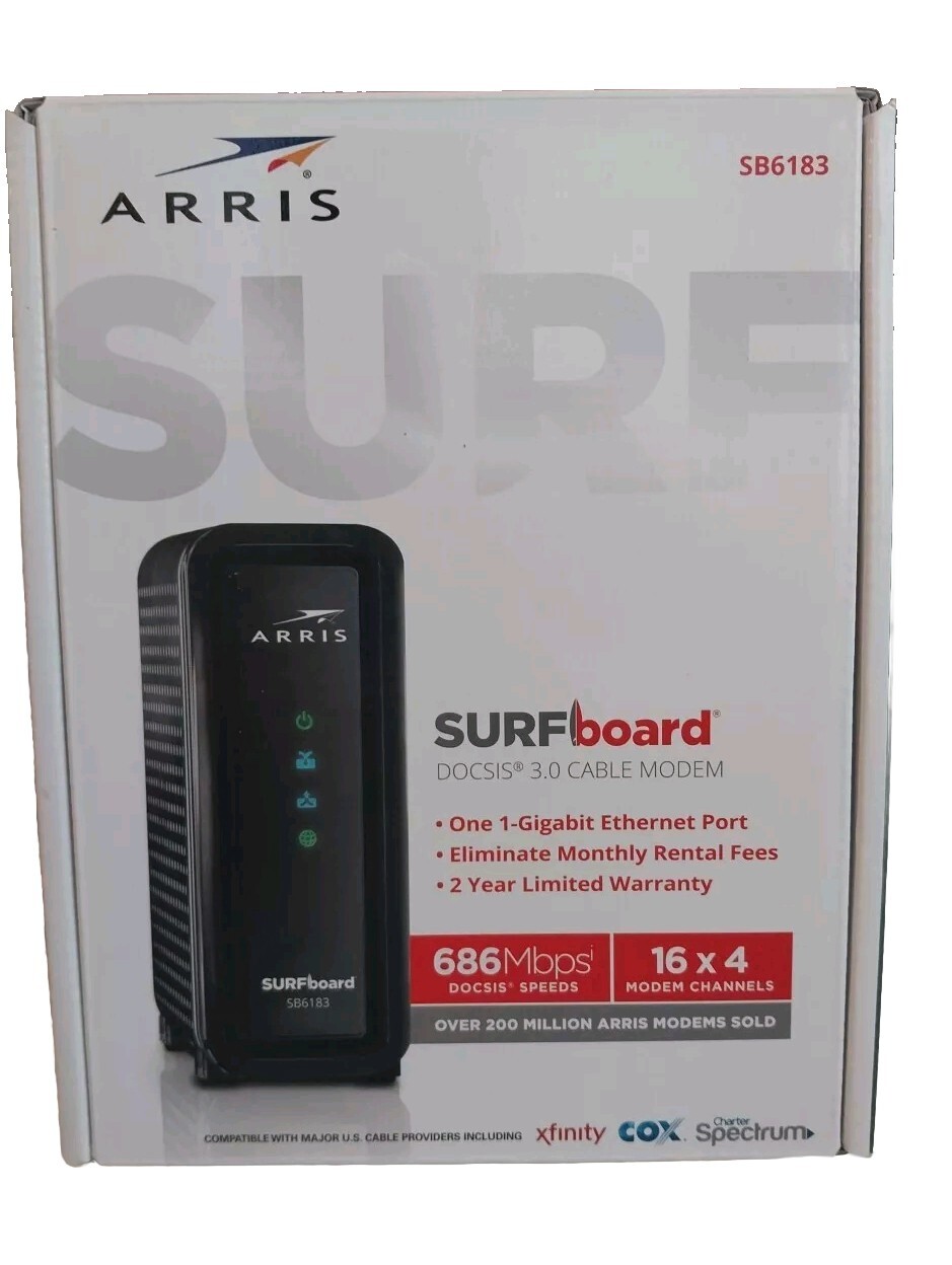 ARRIS Surfboard SB6183 16×4 DOCSIS 3.0 Cable Modem 686 Mbps Black