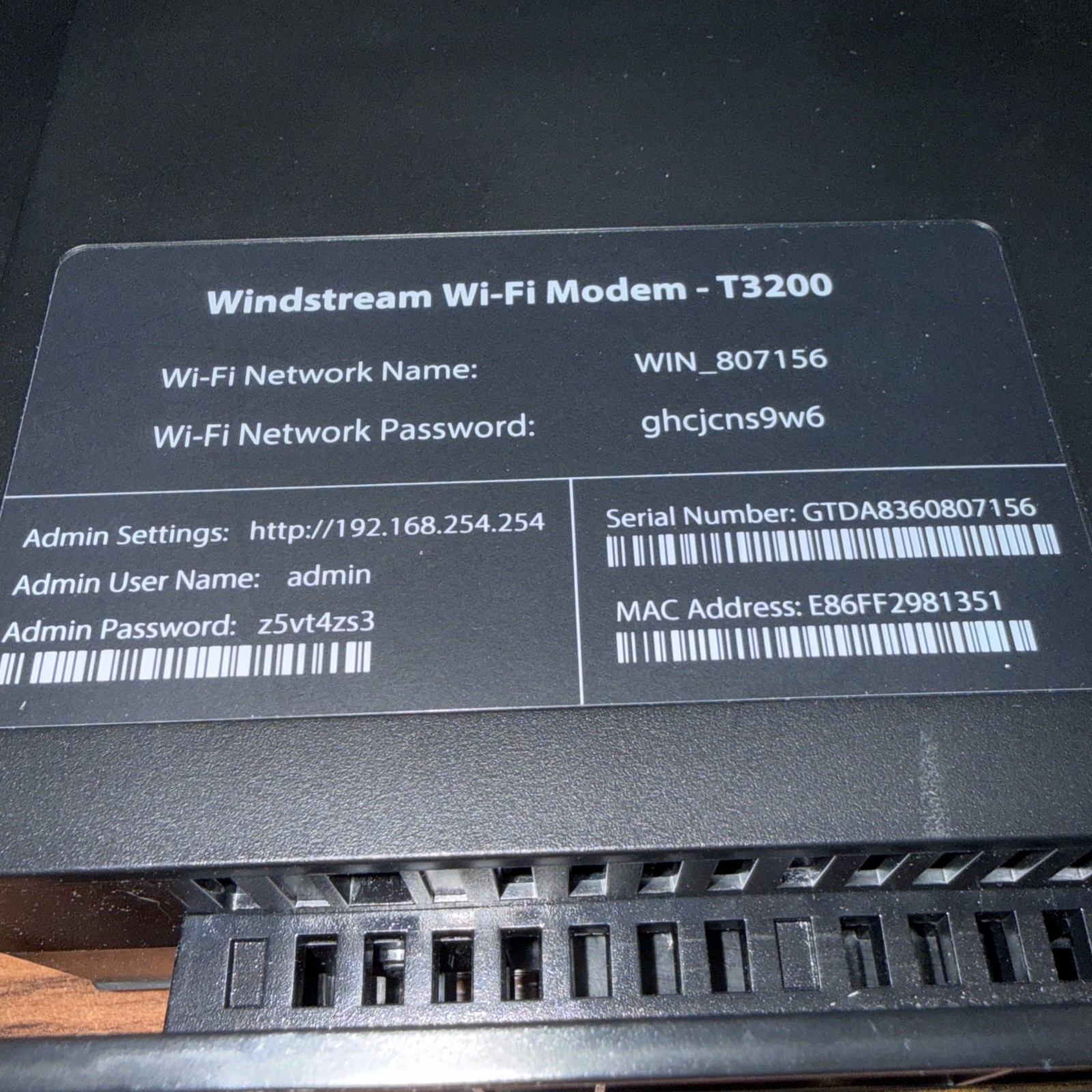 WINDSTREAM Wi-Fi modem T3200 Bonded VDSL2 Wireless AC Gateway Router