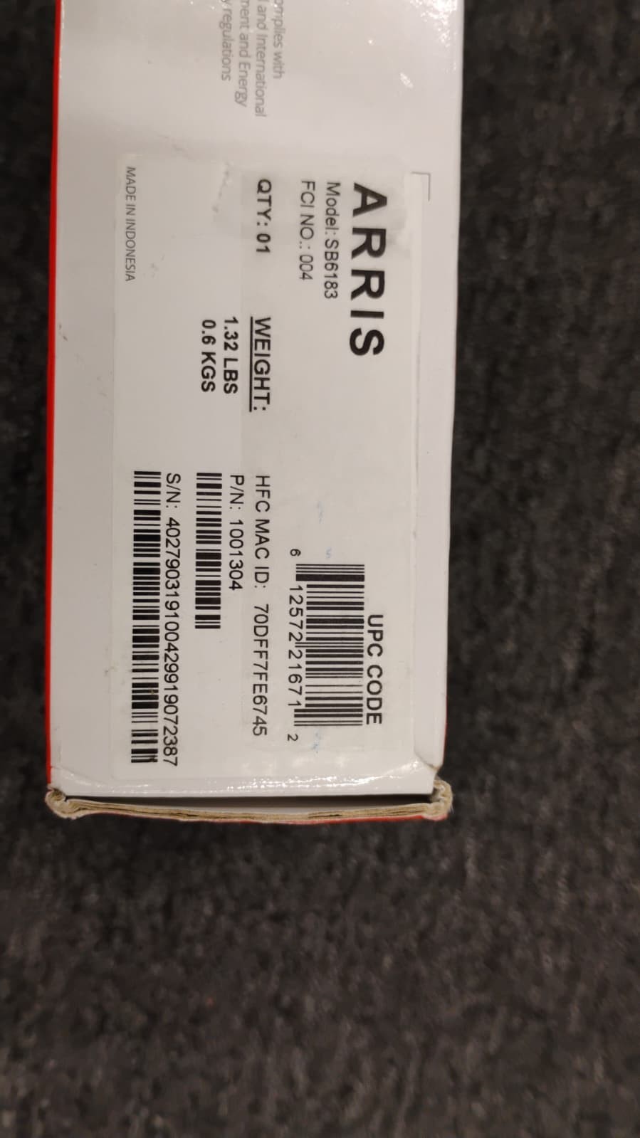 ARRIS SB6183 686 Mbps Cable Modem, White, OBN – X1