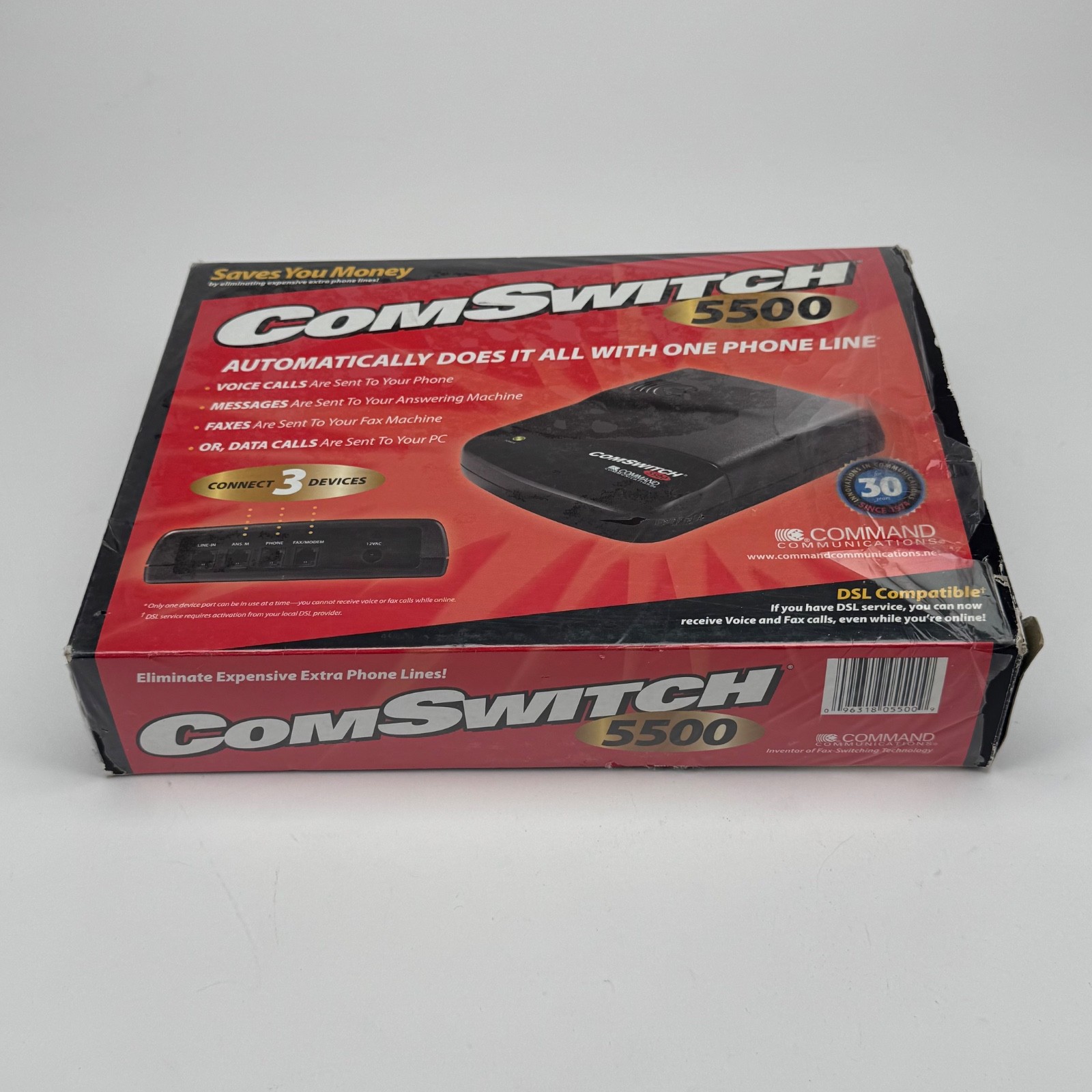 ComSwitch 5500 Phone Line Sharing Switch DSL Fax Modem Router Box w Adapter