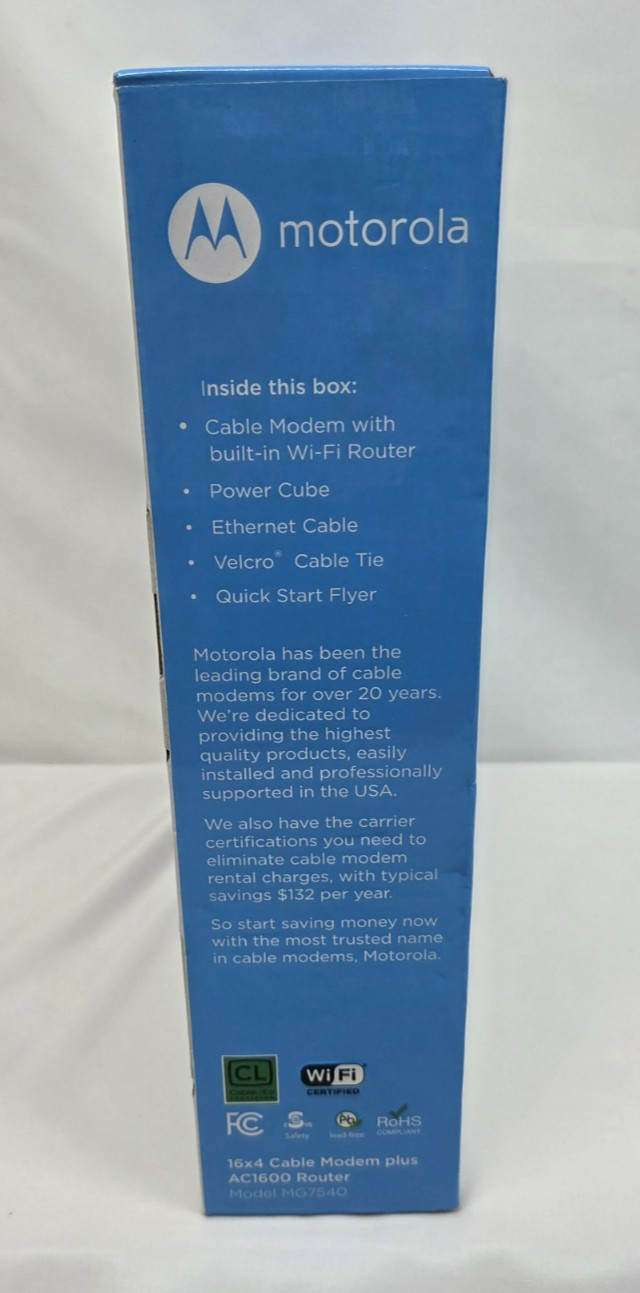 Motorola MG7540 Cable Modem Router Combo DOCSIS 3.0 16×4 AC1600 WiFi | In Box
