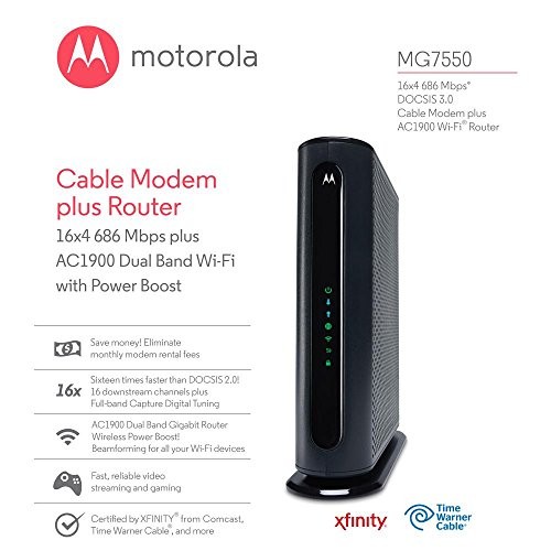 Motorola MG755010 16×4 Cable Modem Plus AC1900 Dual Band Wi-Fi with Power Boost