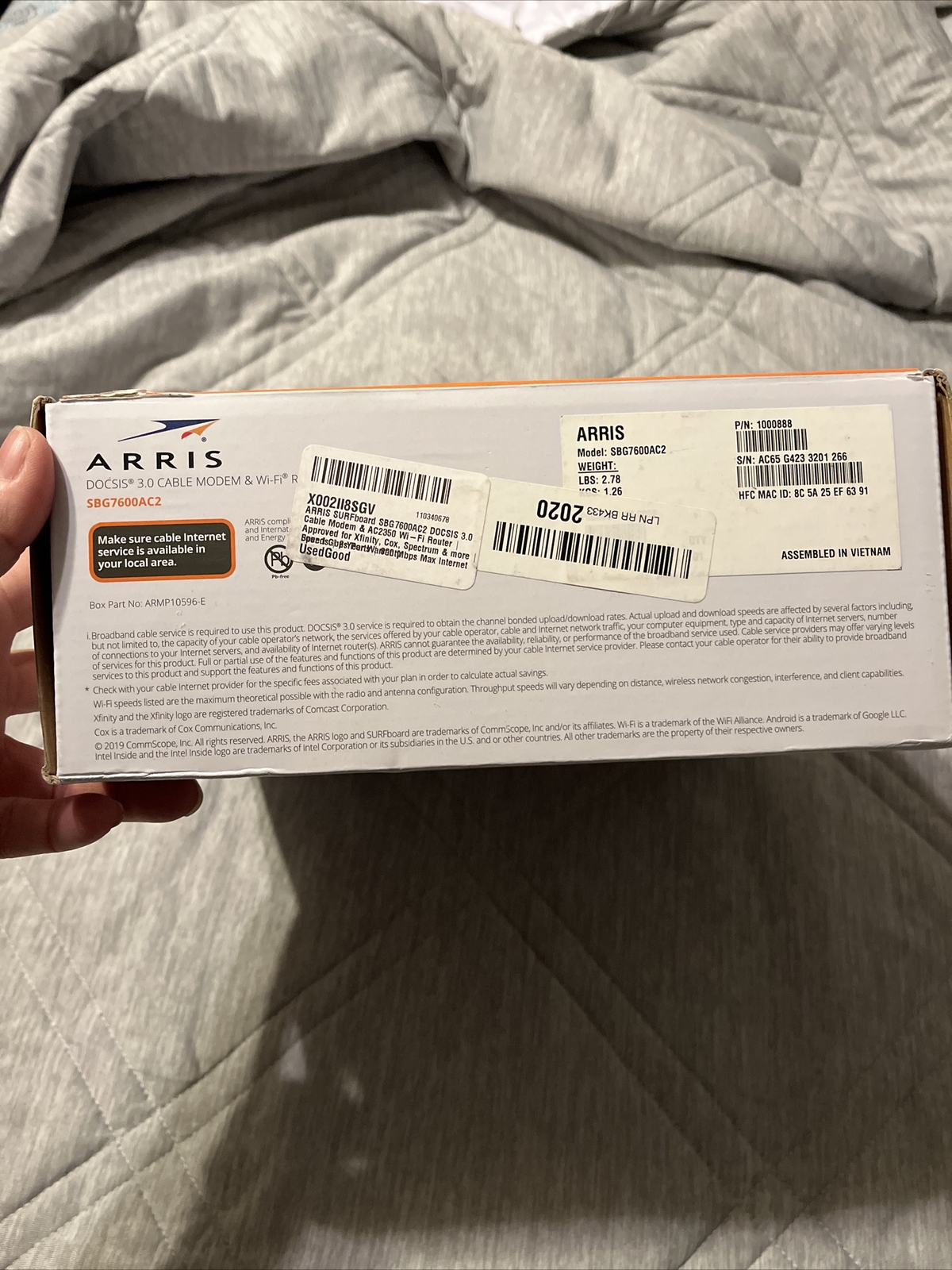ARRIS SURFboard SBG7600AC2 32×8 DOCSIS 3.0 Cable Modem AC2350 Wi-Fi Router Black