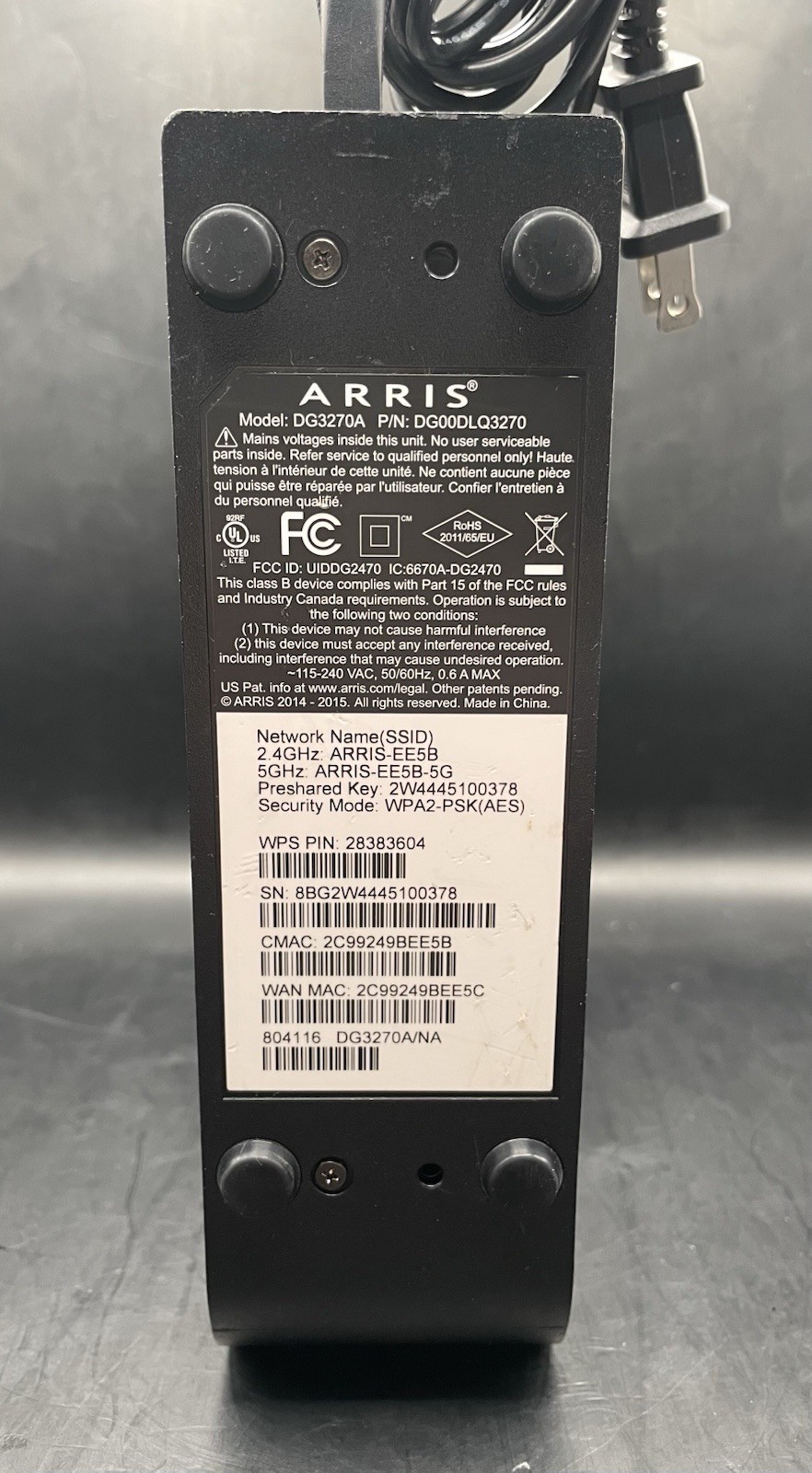ARRIS DG3270A DOCSIS 3.0 Cable Modem Dual Band Wi-Fi 2.4 And 5 GHZ