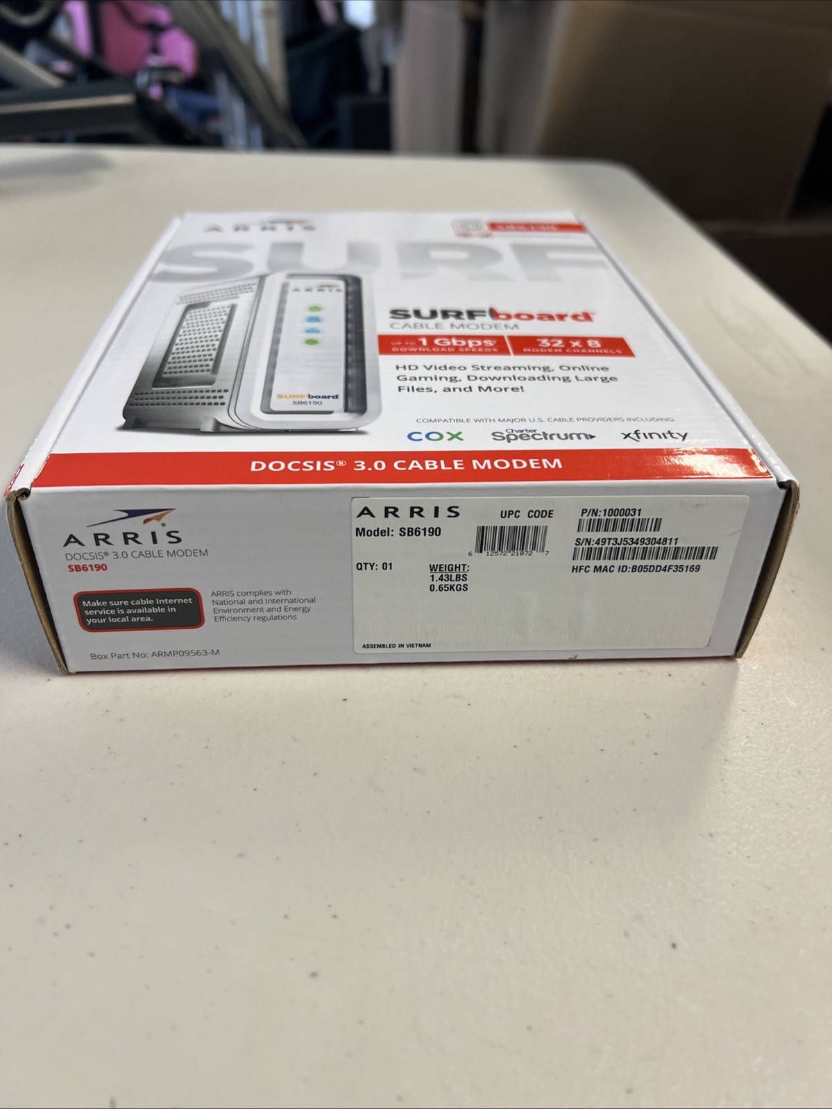 Arris SURFboard DOCSIS 3.0 Cable Modem 1Gbps 32×8 Channels SB6190 NOB