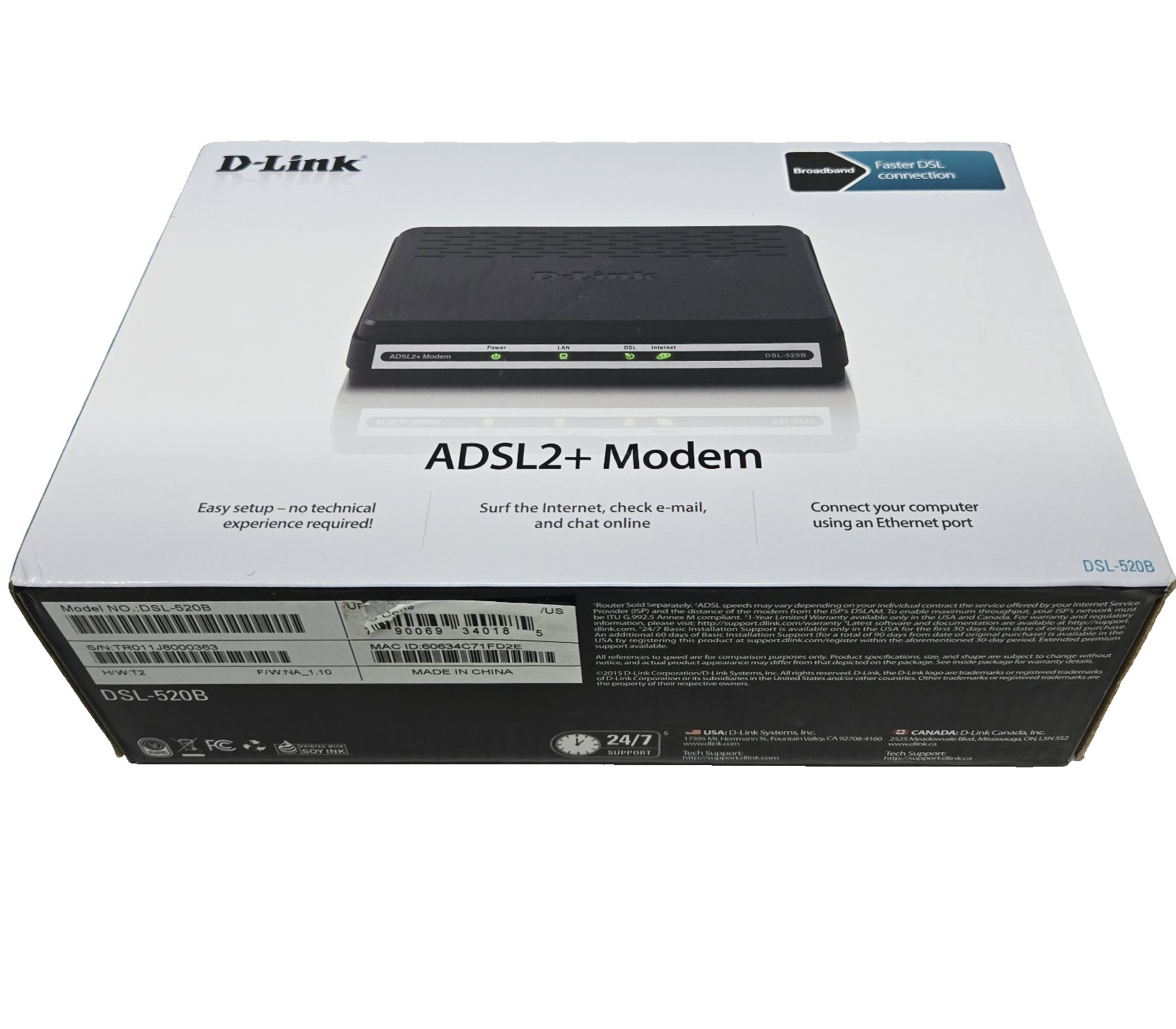 D-Link ADSL2+ Ethernet Modem-DSL-520B Broadband