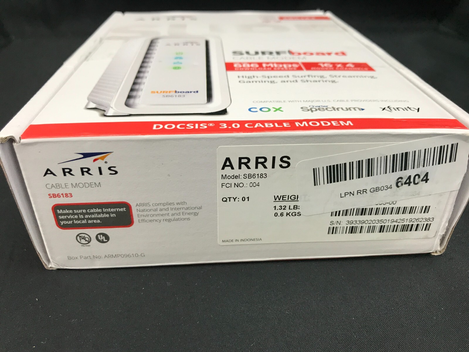 ARRIS SURFboard SB6183 DOCSIS 3.0 Cable Modem – No AC Adapter