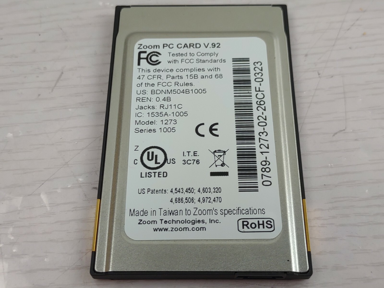 Zoom V.92 PC Card 3075 ITU V.92 Standard PC Modem Card 56K
