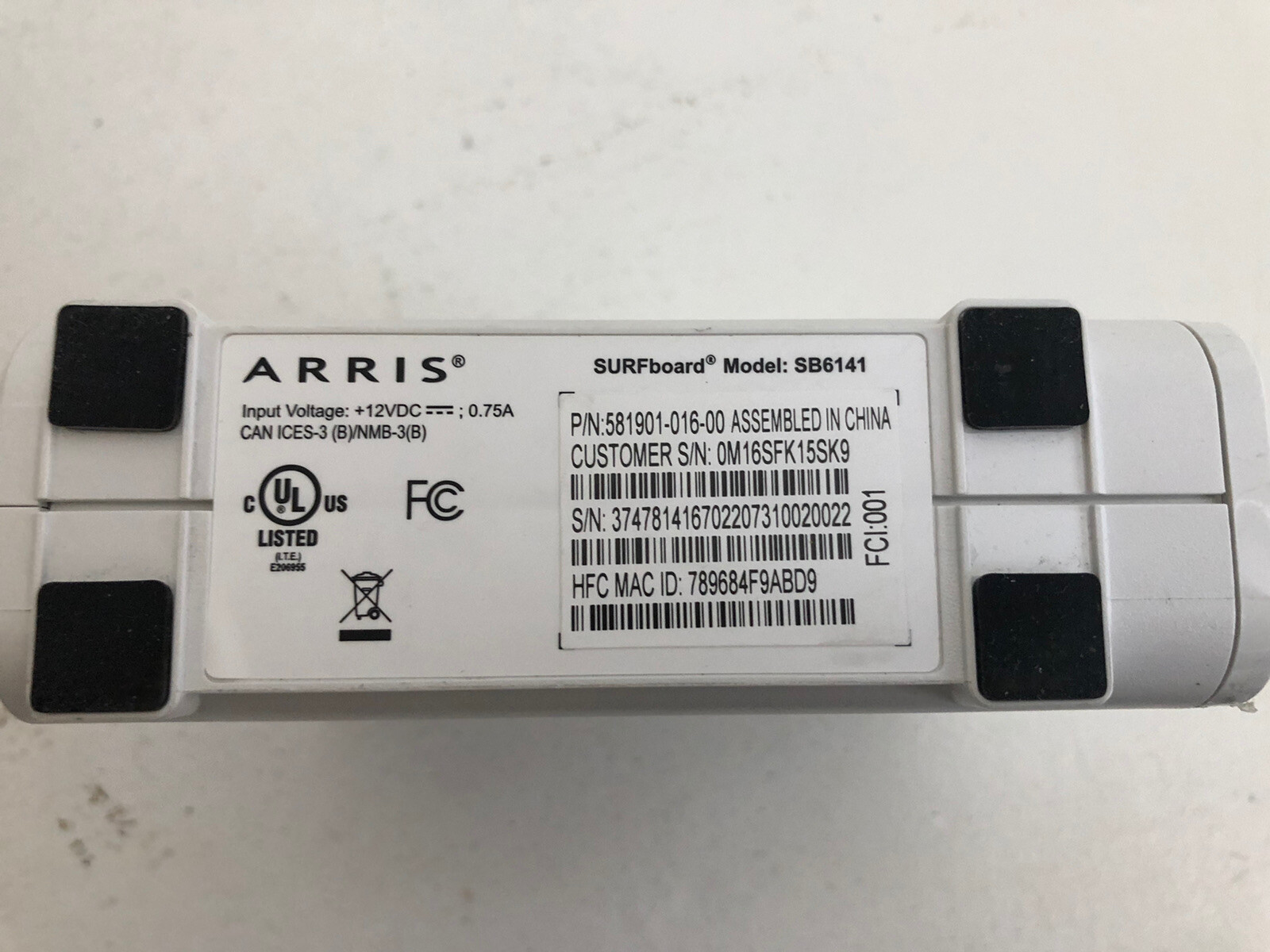 Motorola Arris SURFboard SB6141 Modem w/Power Cord Ethernet and Coaxial Cables