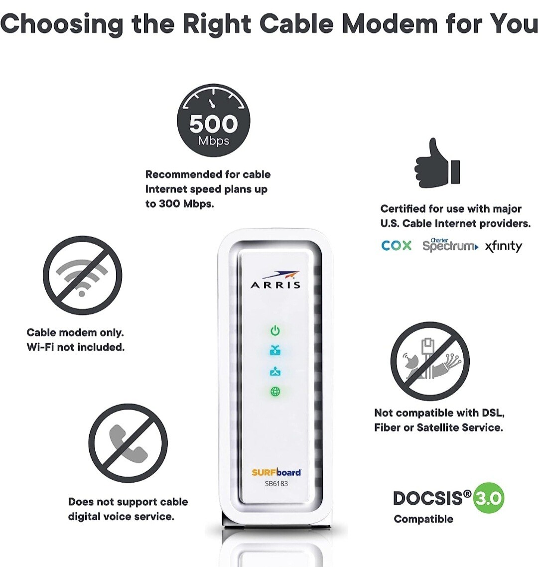 Arris SURFboard SB6183 DOCSIS 30 Cable Modem
