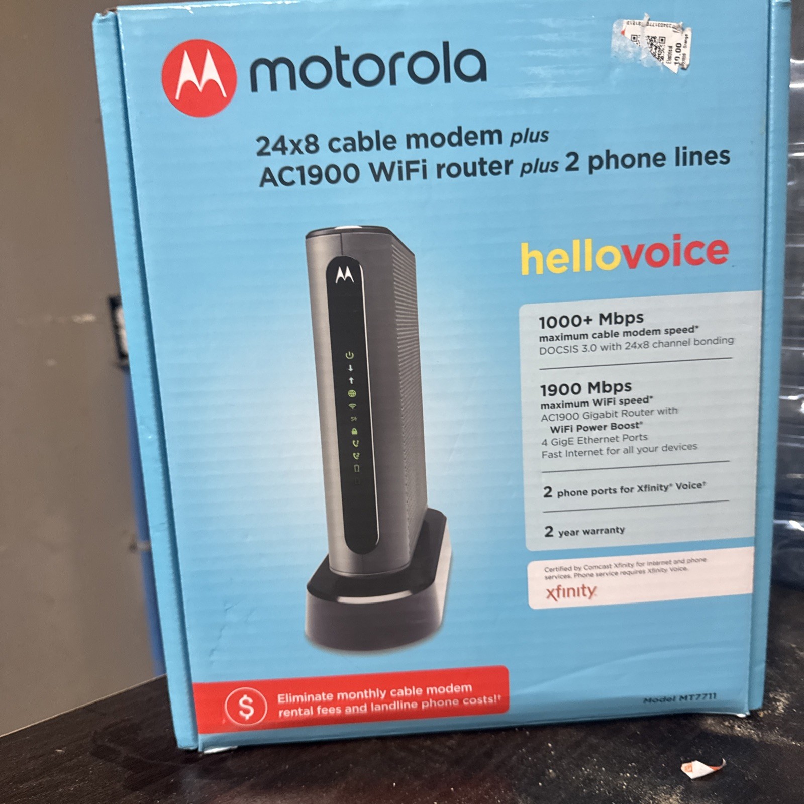 Motorola MT7711 24X8 Cable Modem Dual Wi-Fi Gigabit AC1900 Router Refurbished