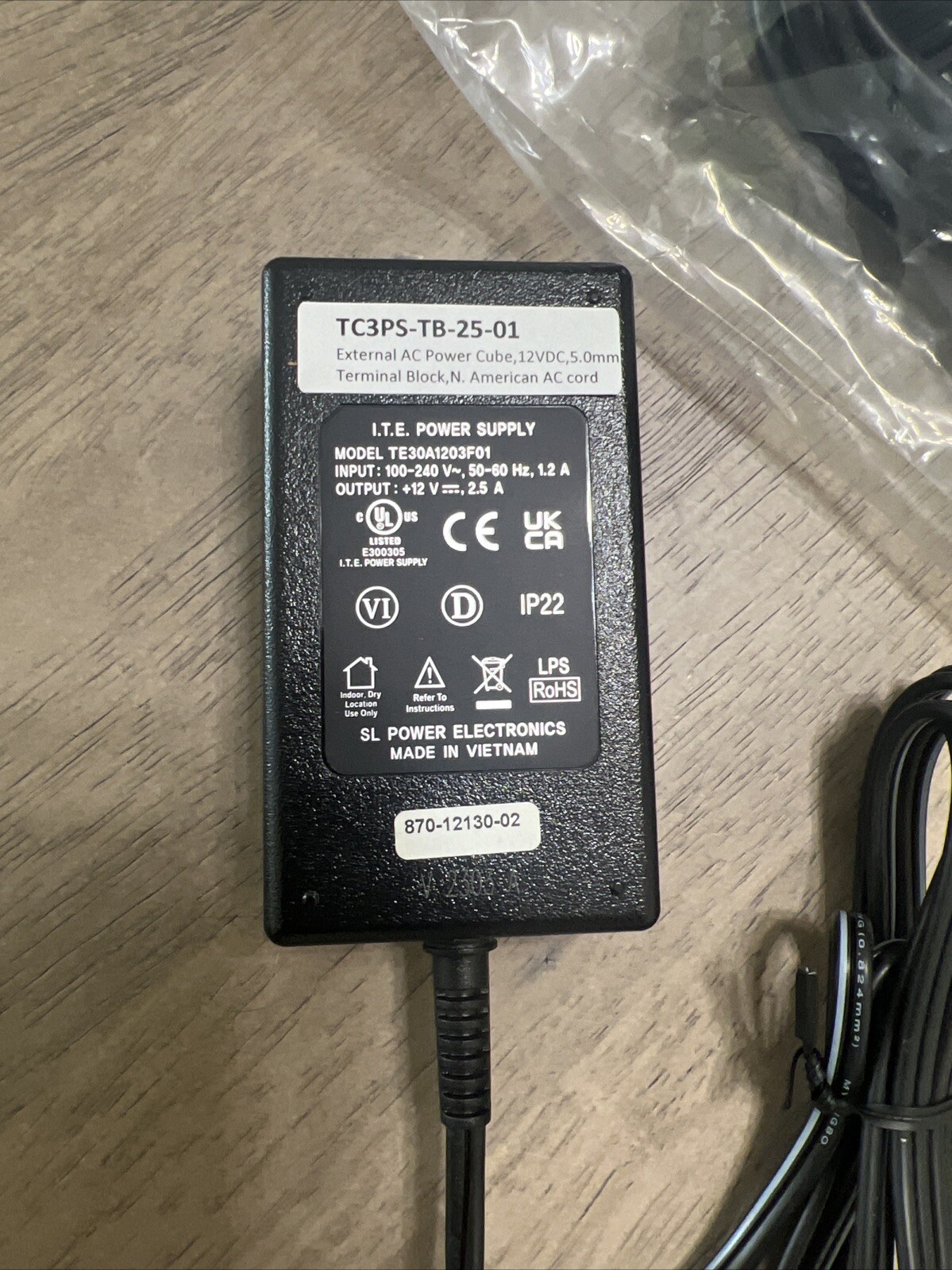* TC Communications TC3PS-TB-15 Power Supply for TC Power Optics Modem; 12V 1.5A