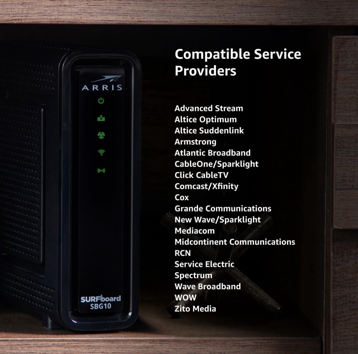 ARRIS(SBG10)-Cable Modem Router Combo- DOCSIS 3.0. WiFi Internet Speeds