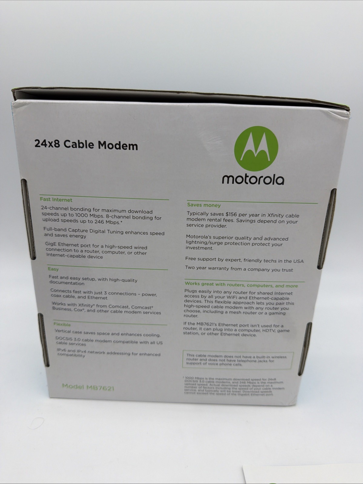 New Motorola 24×8 Cable Modem Model MB7621 DOCSIS 3.0 – AC Adapter and LAN Cable