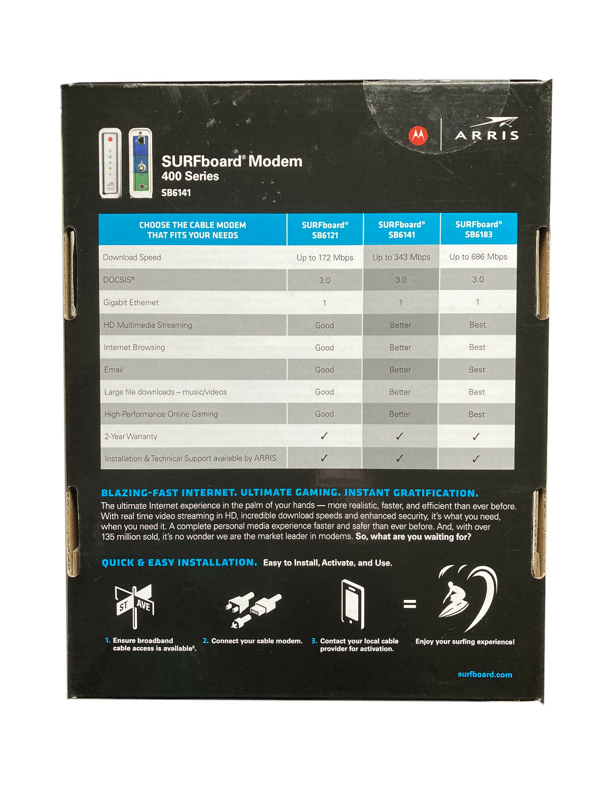 ARRIS SURFboard SB6141 Cable Modem Box with power cord