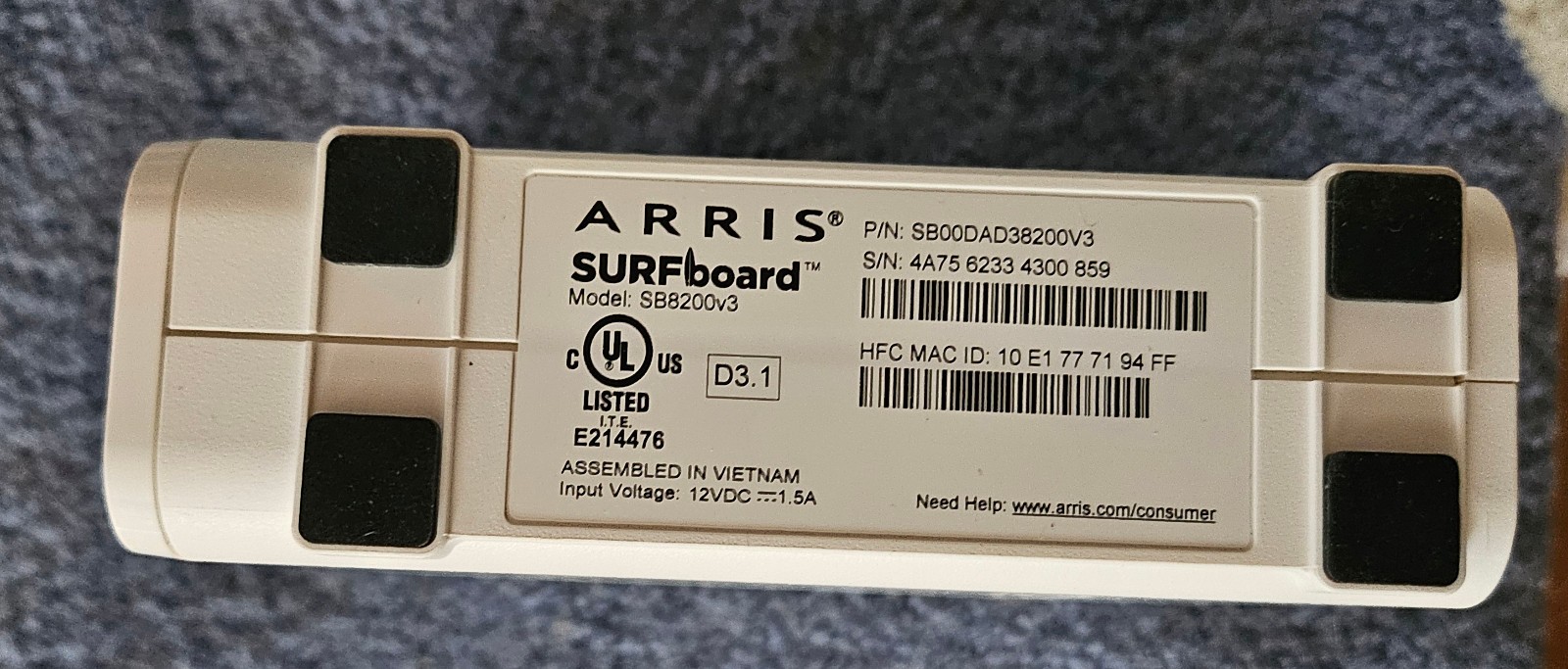 Arris SB8200 Cable Modem DOCSIS 3.1 Surfboard