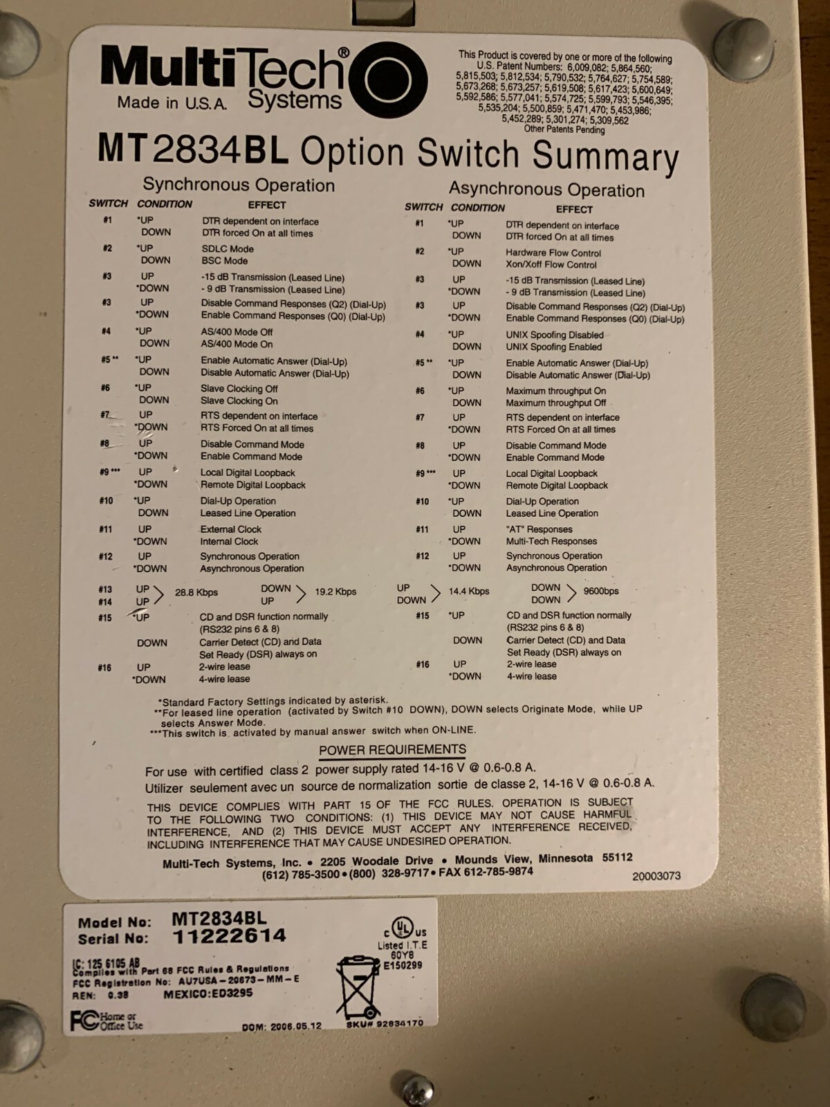 MultiTech Systems Modem MT2834 Series 33.6Kbps