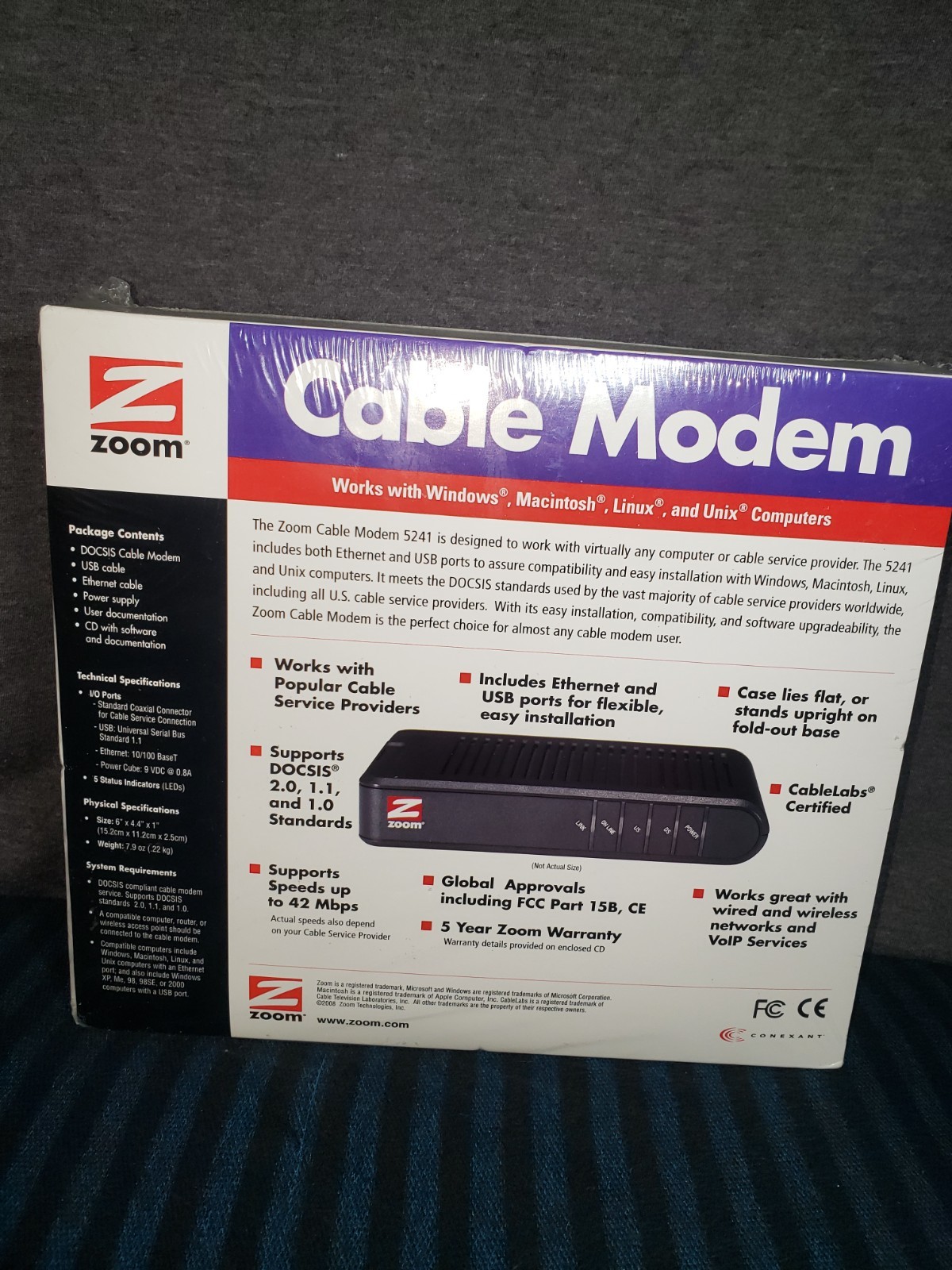 2008 Zoom Cable Modem Model 5241 Ethernet USB External 42 Mbps Sealed Vintage