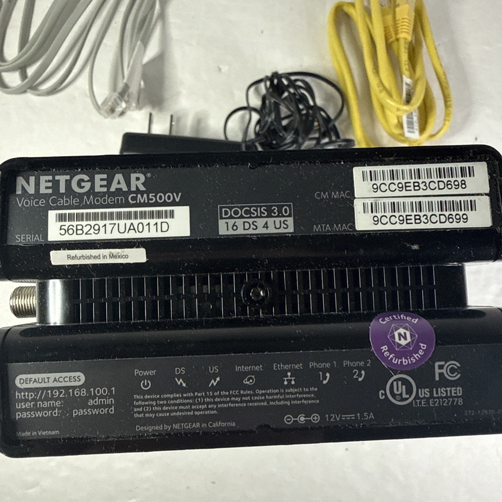 Netgear Nighthawk CM500V High Speed Cable Modem, DOCSIS 3.0 680 Mbps Open Box