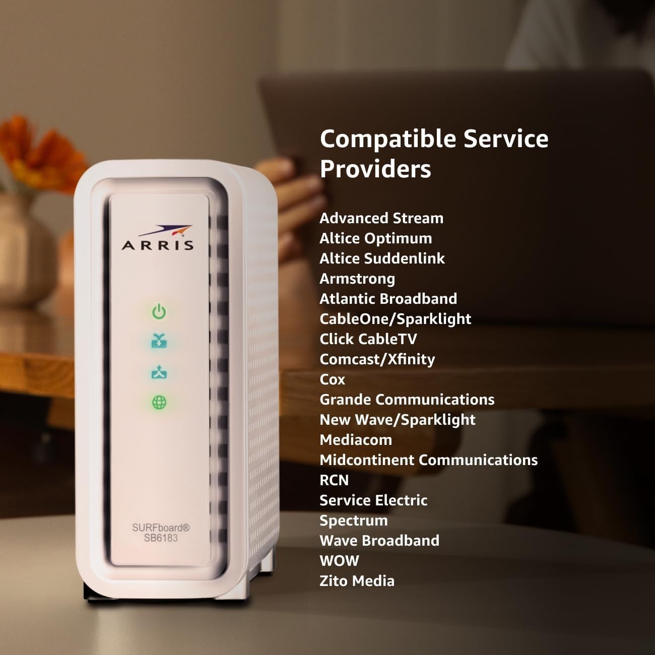 ARRIS SB6183RB 16×4 Gigabit Cable Modem 1 Gbps Port 400 Mbps Max Internet Speed