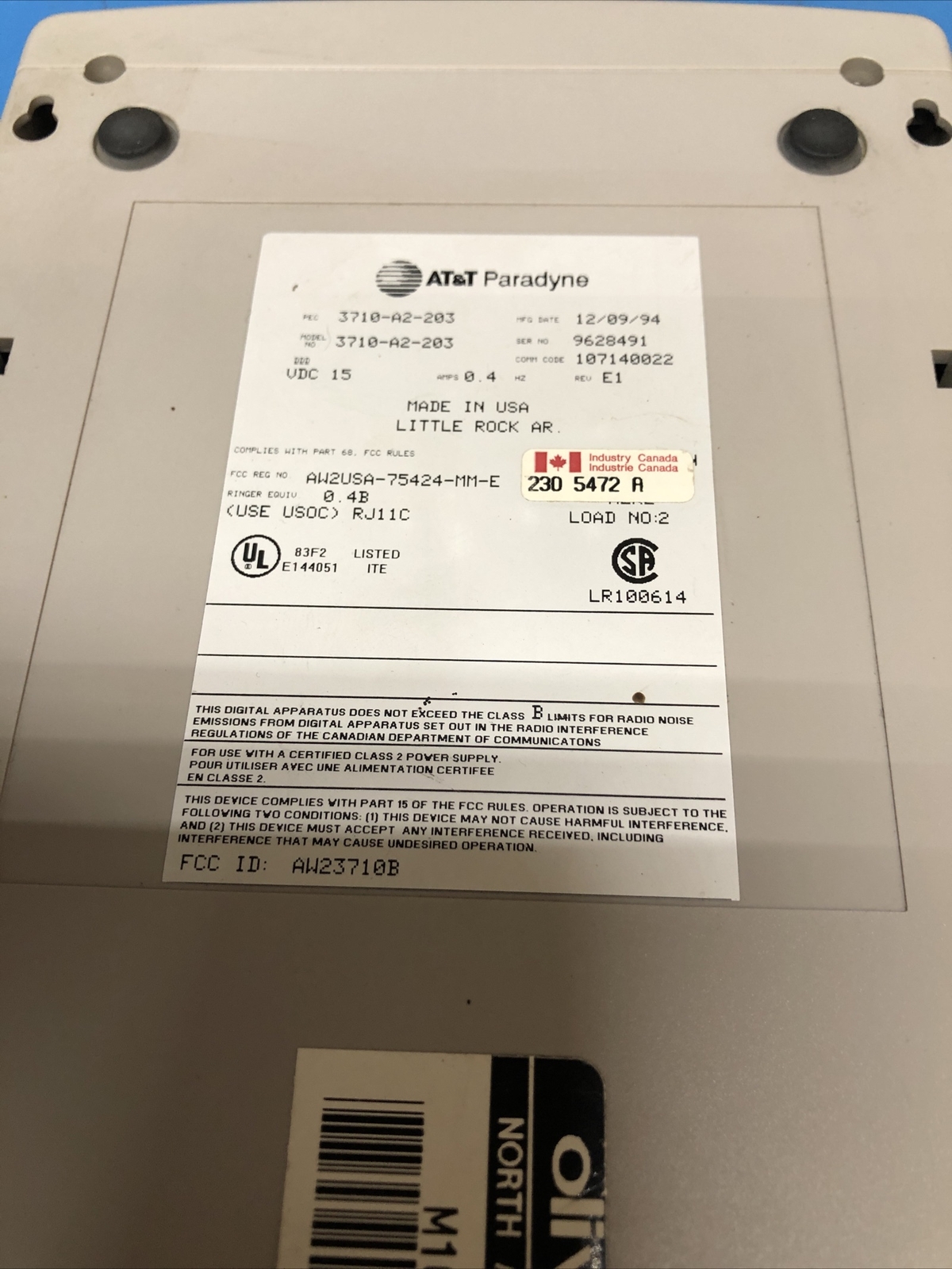 AT&T Paradyne Dataport 14.4/Fax modem. Tested Working! Model 3710-A2-203