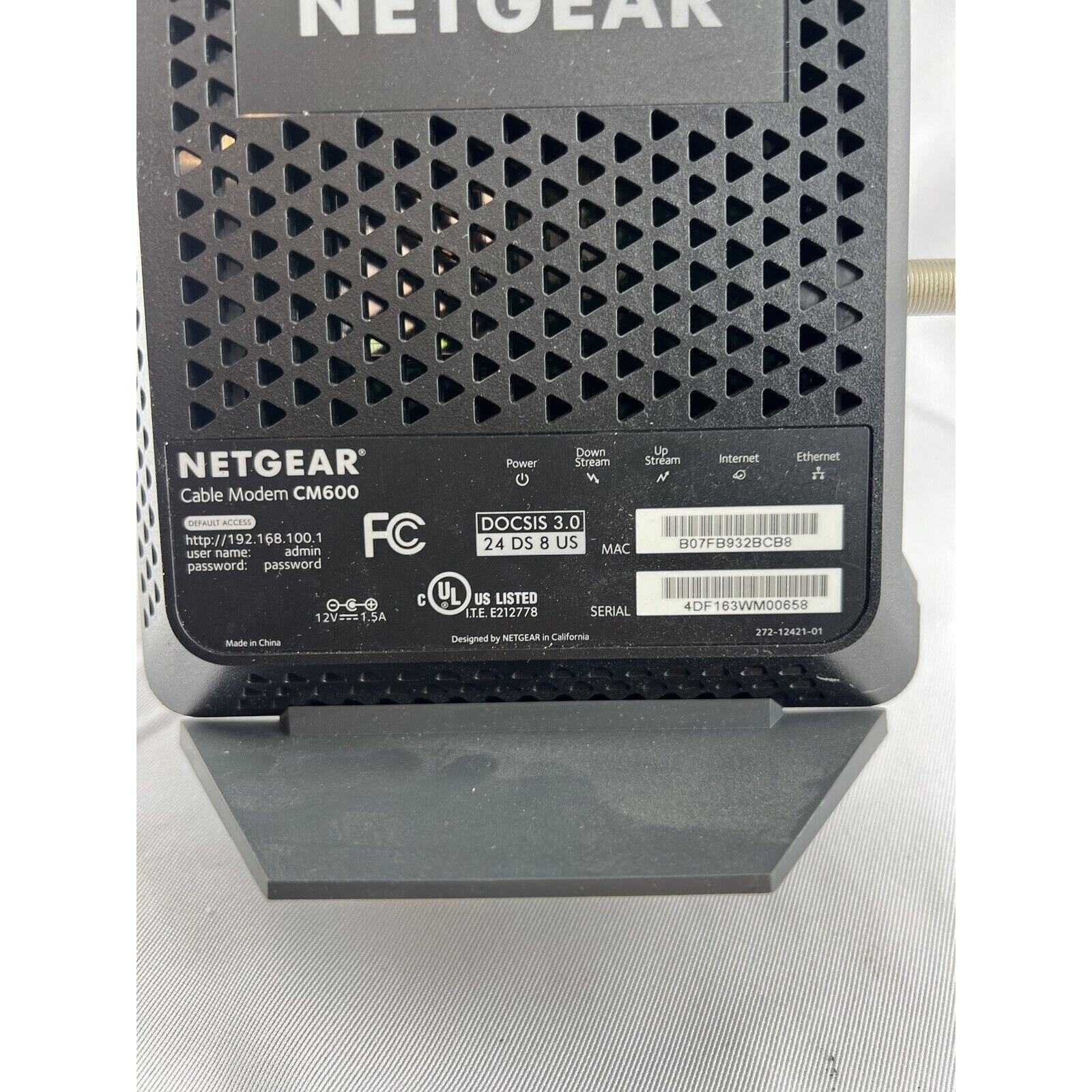 Netgear Cable Modem CM600 High Speed Internet DOCSIS 3.0 960Mbps Black OEM