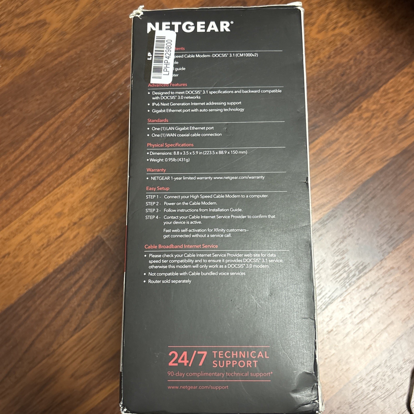NETGEAR CM1000 Wired-Ethernet (RJ-45) Cable – CM1000100NAS (Black) OPEN BOX