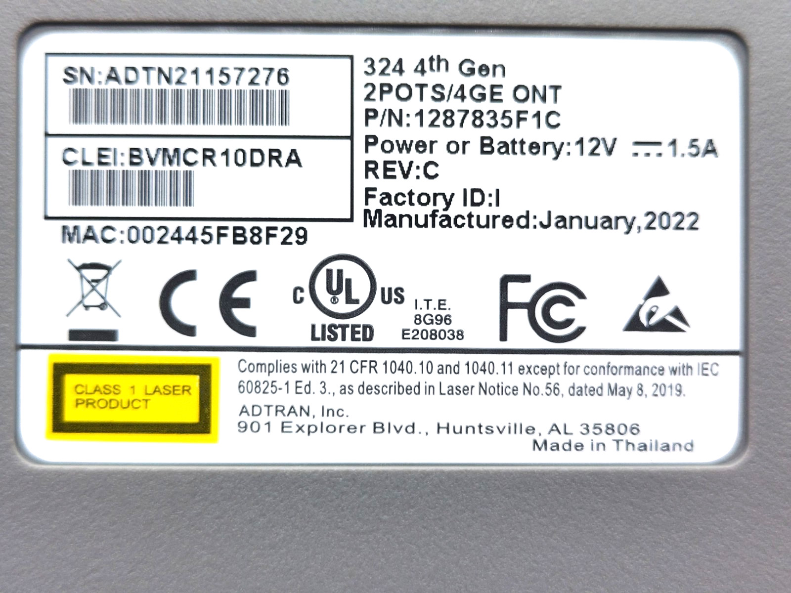 ADTRAN 324 4th Gen 2POTS 4GE ONT Fiber Network Terminal 1287835F1C *NEW*