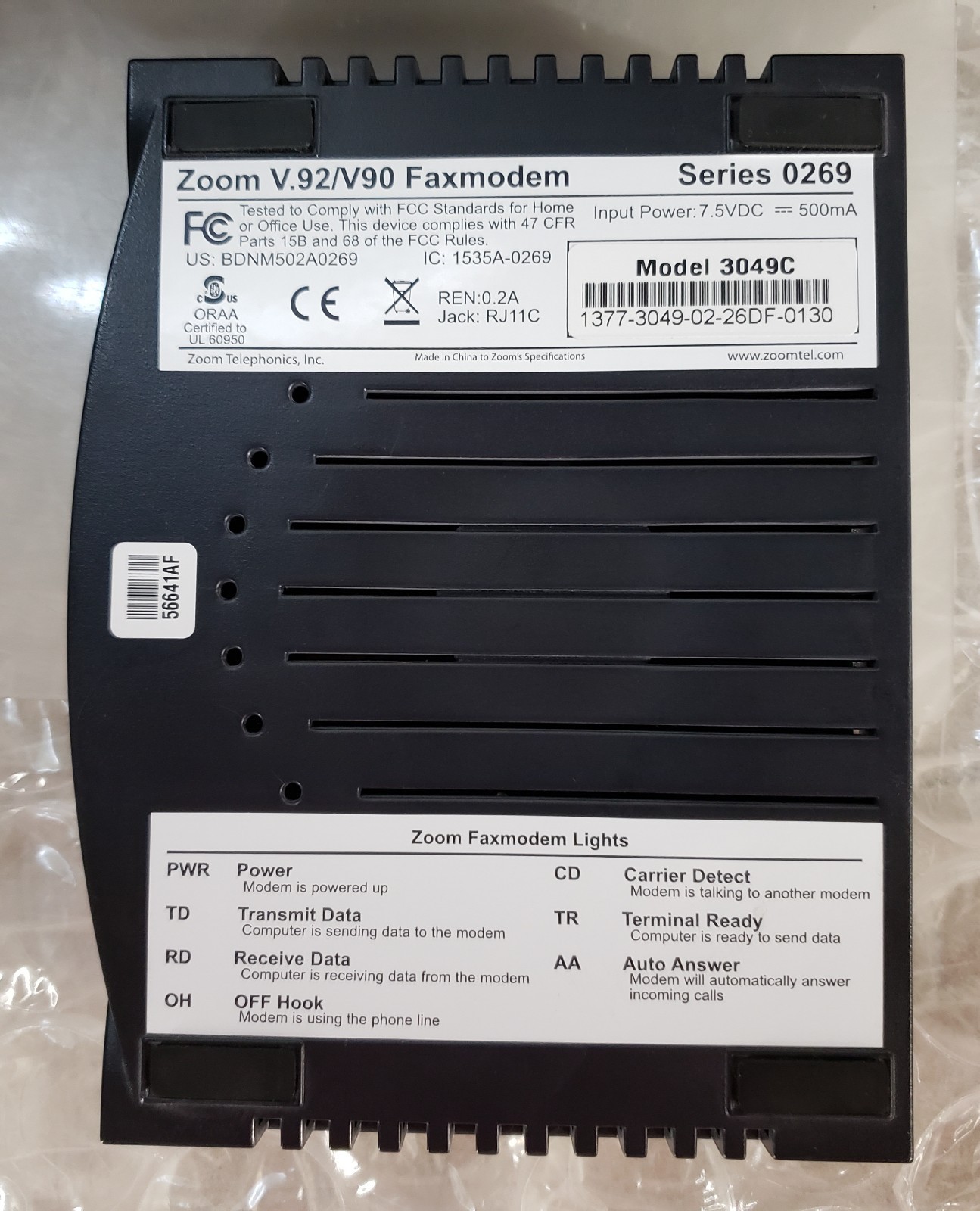 Lot of 5 Zoom 3049C Series 0269 V.92/V.90 FaxModem w/ AC Adapter