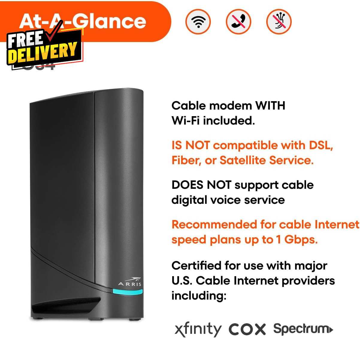 (G34) Cable Modem Router Combo – Fast DOCSIS 3.1 Gigabit Wifi 6 (AX3000)…….
