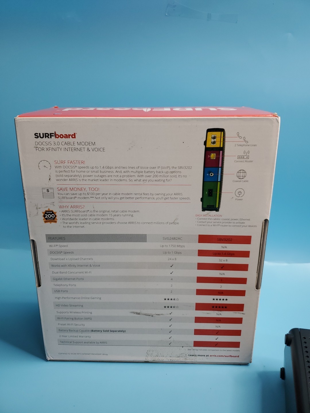 ARRIS SURFboard SBV3202 DOCSIS 3.0 Cable Modem Comcast Xfinity Internet & Voice