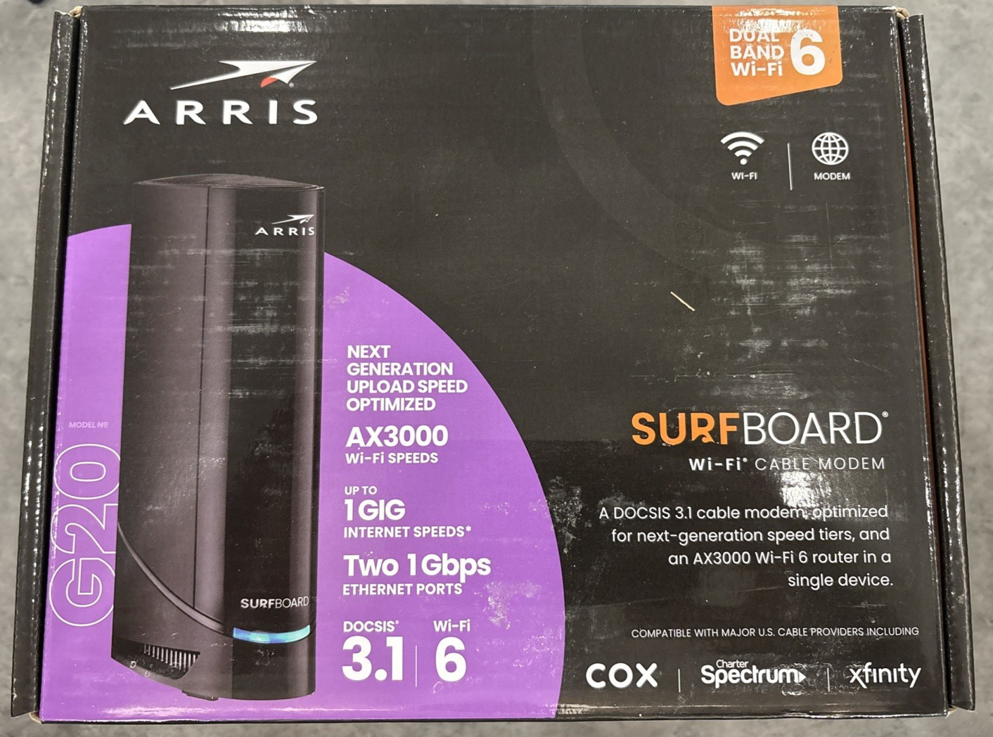 ARRIS G20 DOCSIS 3.1 Cable Modem & AX3000 WiFi Wi-Fi 6 Router