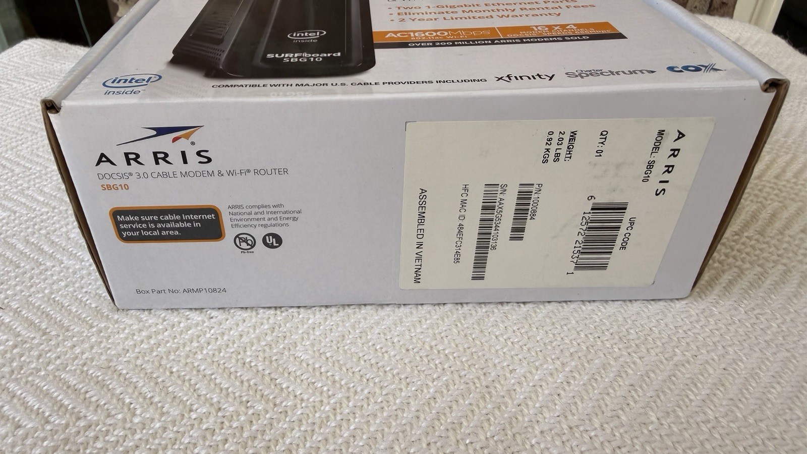 ARRIS SBG10 SURFboard AC1600 Dual-Band Cable Modem Router Black