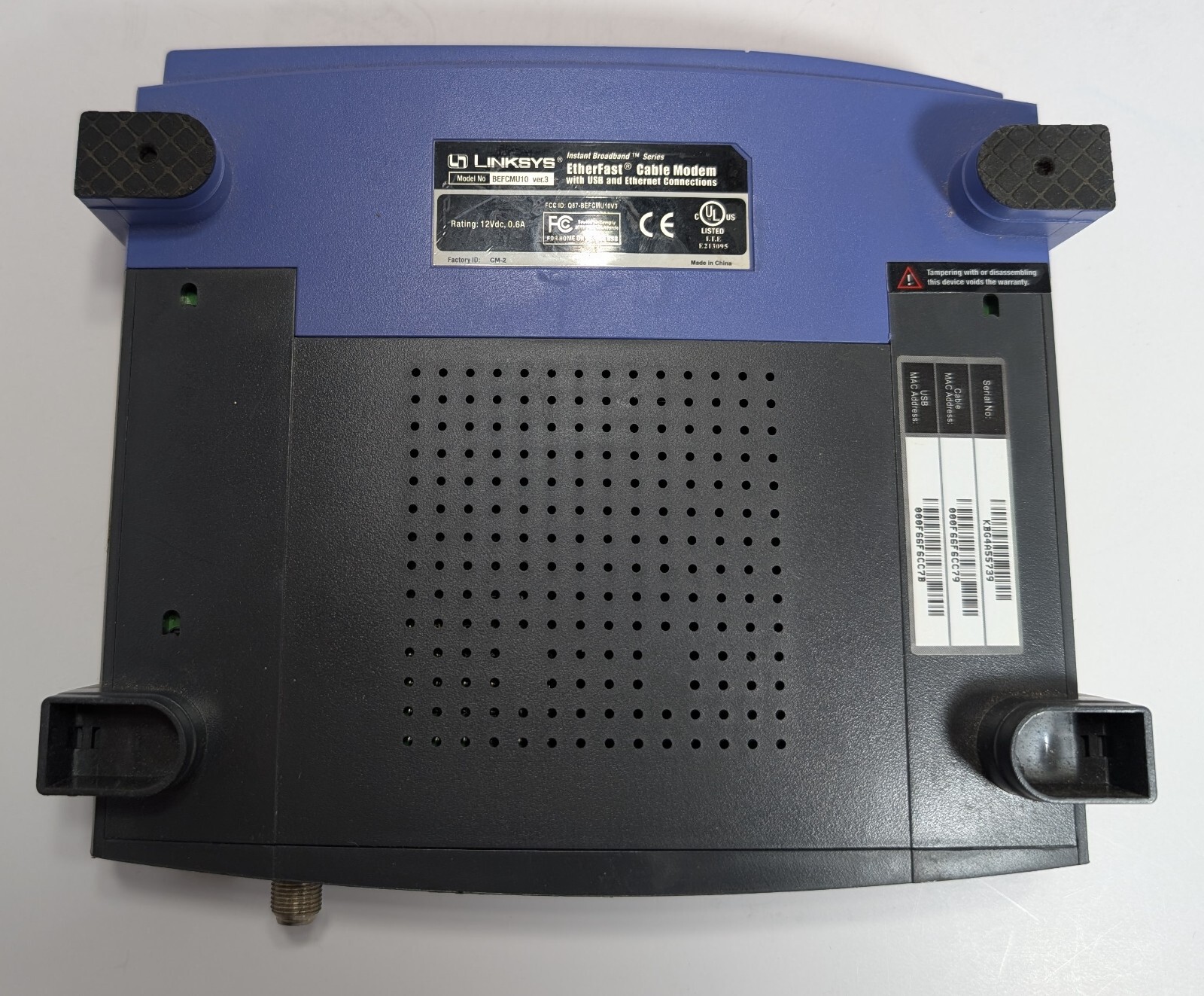 Linksys BEFCMU10 v3 Cable Modem Tested Working No Power Cord Parts As-Is