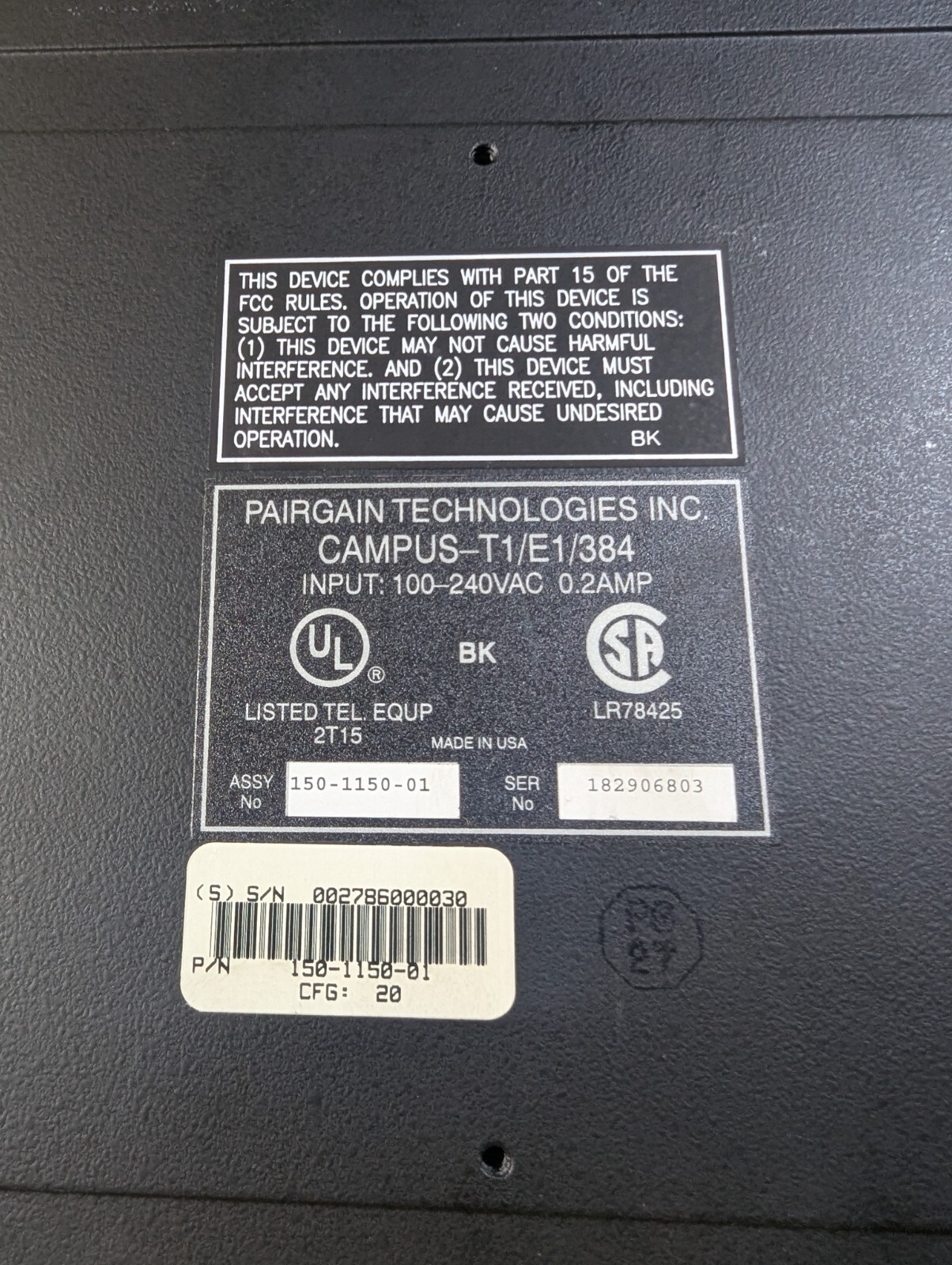 Lot Of 2 Pairgain Campus-T1 Power Tested, Well Used HDSL Campus-T1/E1/384 READ