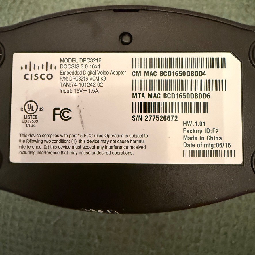 Cisco DPC3216 DOCSIS 3.0 Cable Modem 16×4 340Mbps Xfinity Cox Spectrum TESTED