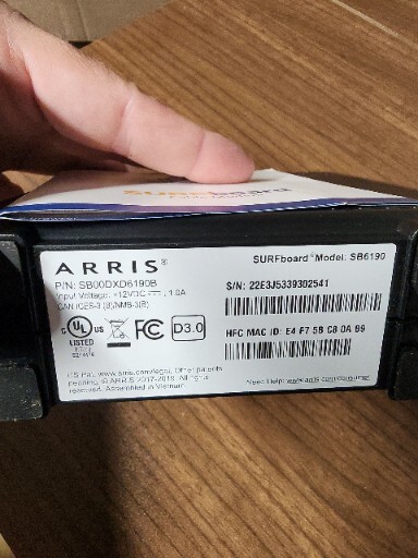 ARRIS SURFboard SB6190 DOCSIS 3.0 32 x 8 Gigabit Cable Modem 1 Gbps Black