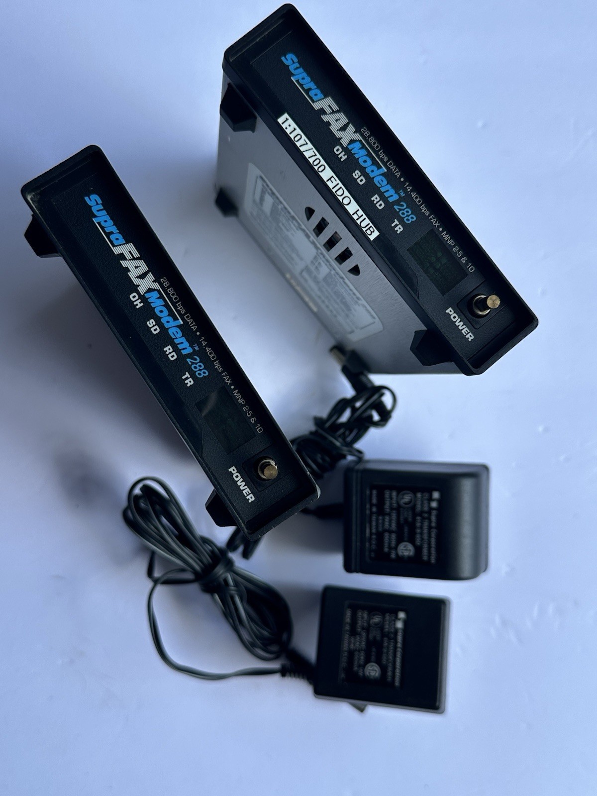 Lot of 2 SupraFAXModem 288 External Modems Mac Serial Cable PSU Tested