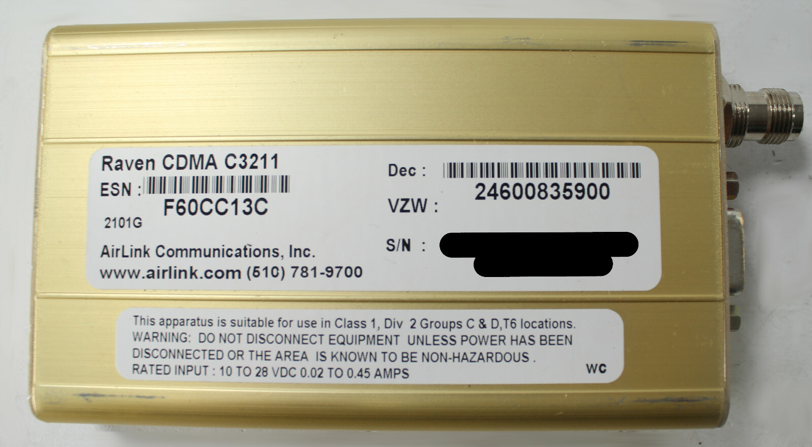 RAVEN CDMA C3211 AIRLINK CELLULAR MODEM FOR SURVEYING