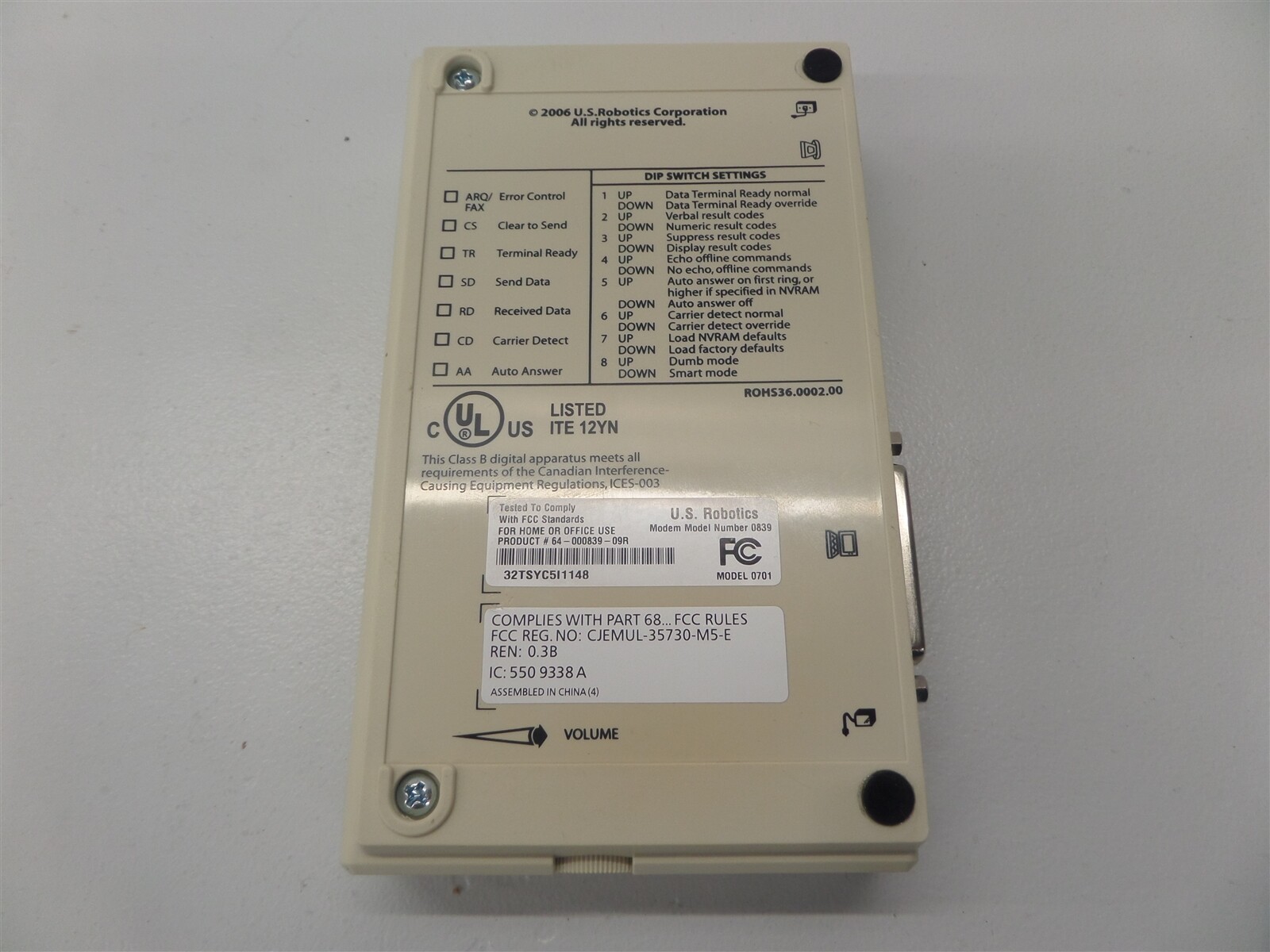 US Robotics Sportster 33.6 Fax Modem 000839-09R